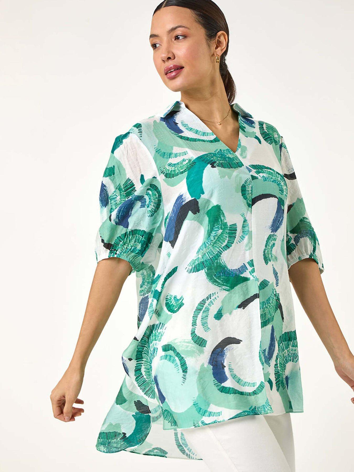 undefined Abstract Print Longline Overshirt - Green