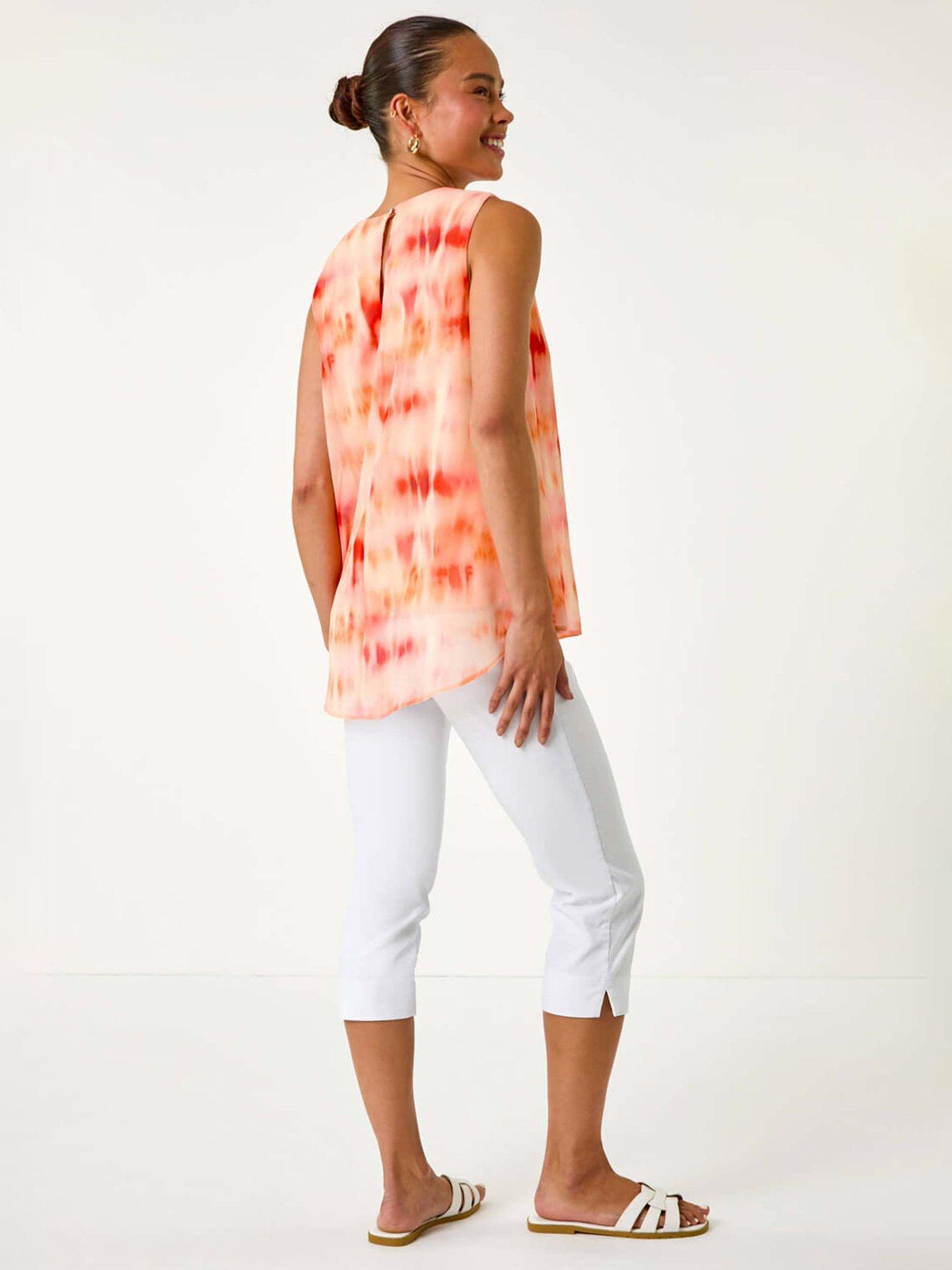 Image 2 of 5 of Roman Petite Sleeveless Tie Dye Print Top - Coral