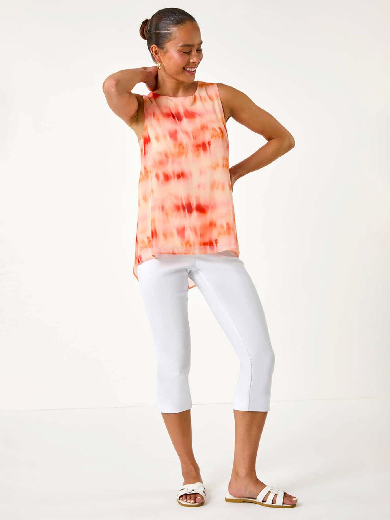 Image 3 of 5 of Roman Petite Sleeveless Tie Dye Print Top - Coral