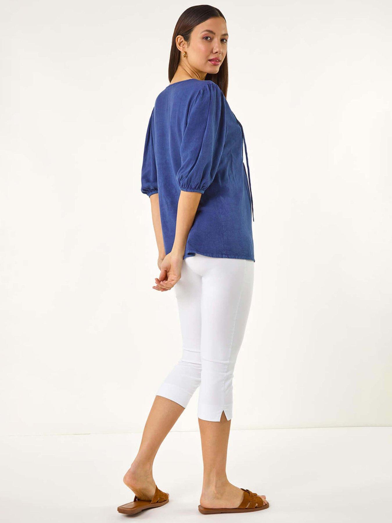  image of roman-pleated-tie-neck-top-blue