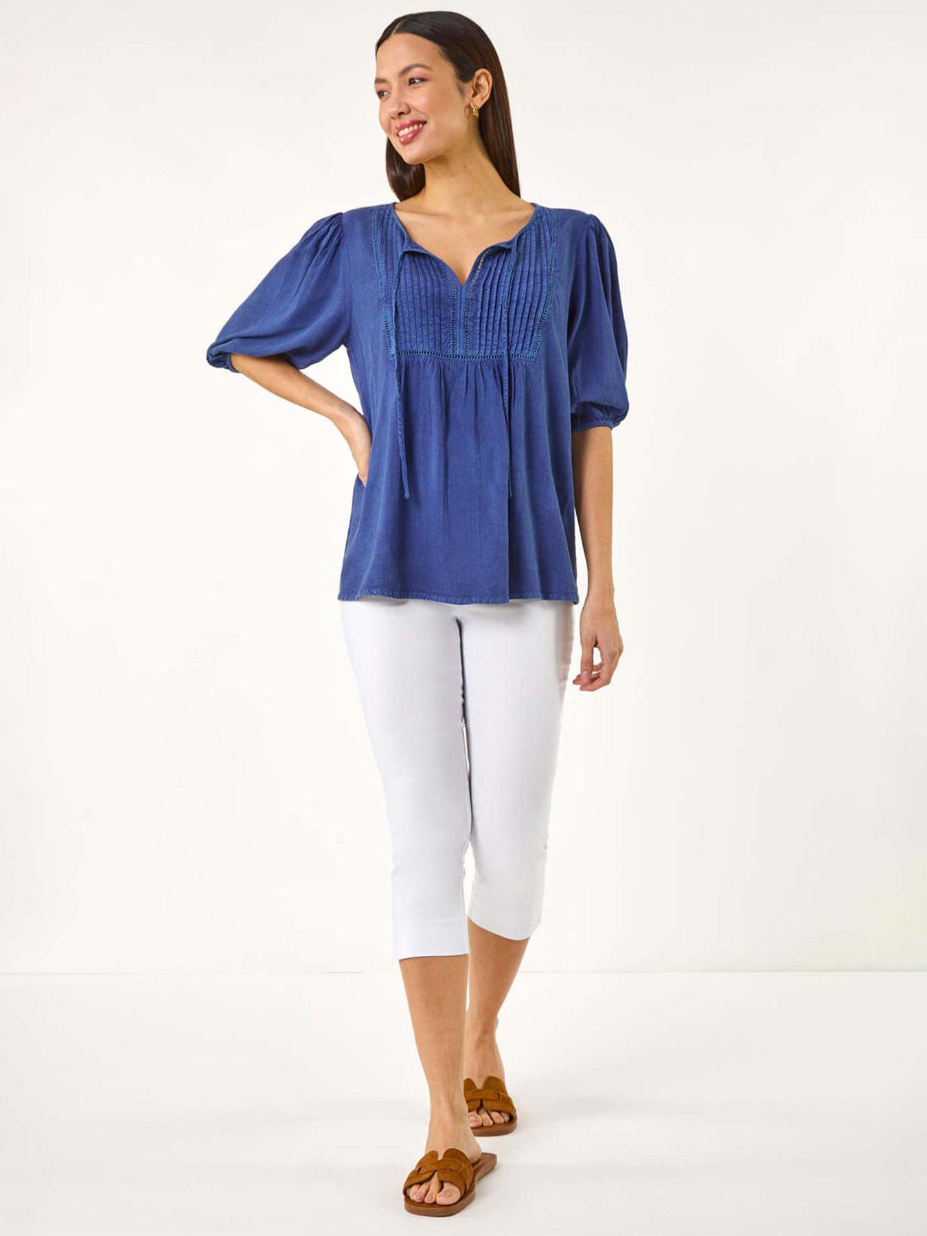  image of roman-pleated-tie-neck-top-blue
