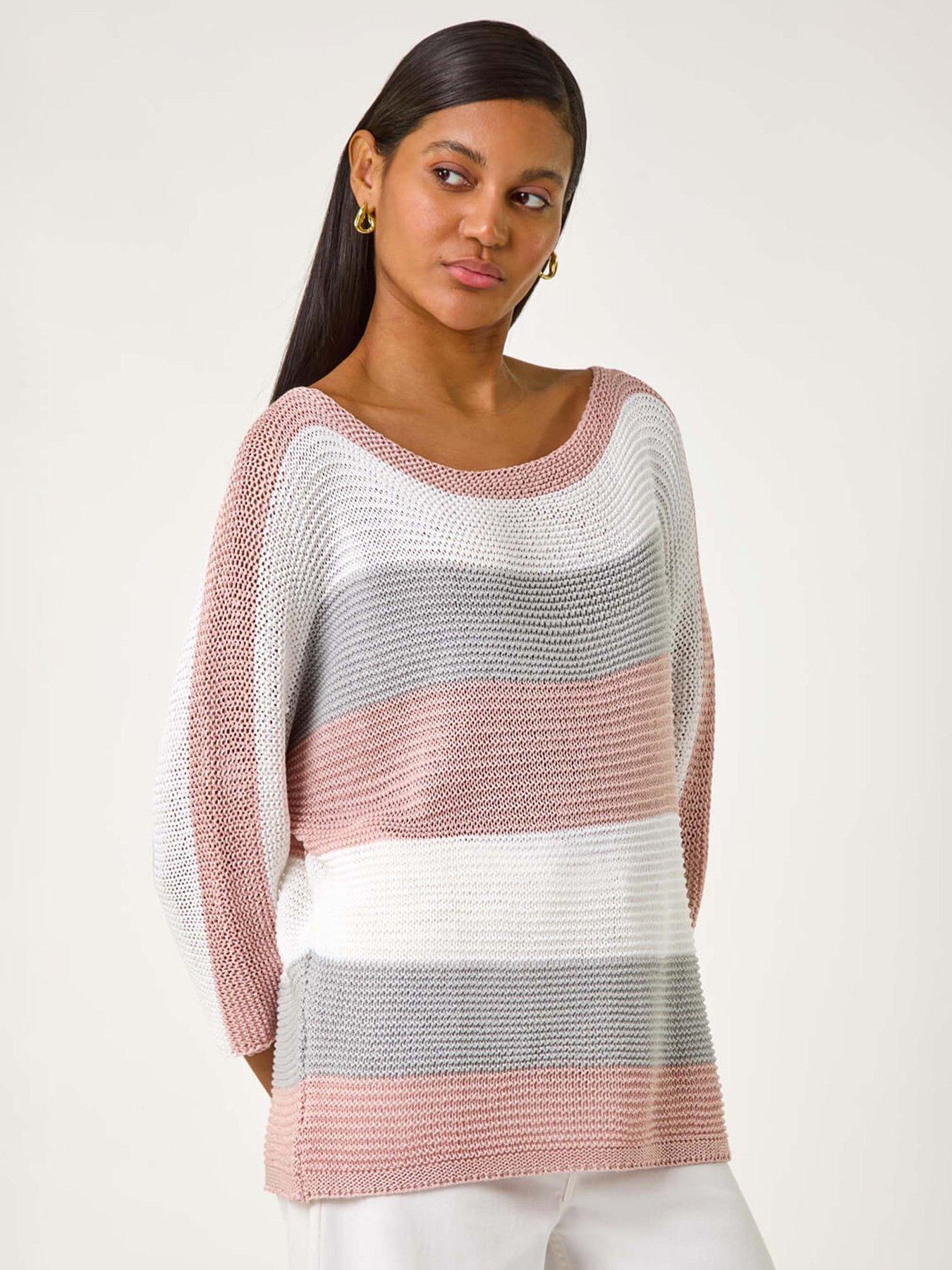 Image 1 of 5 of Roman Colourblock Stripe Knit Jumper - Light Pink