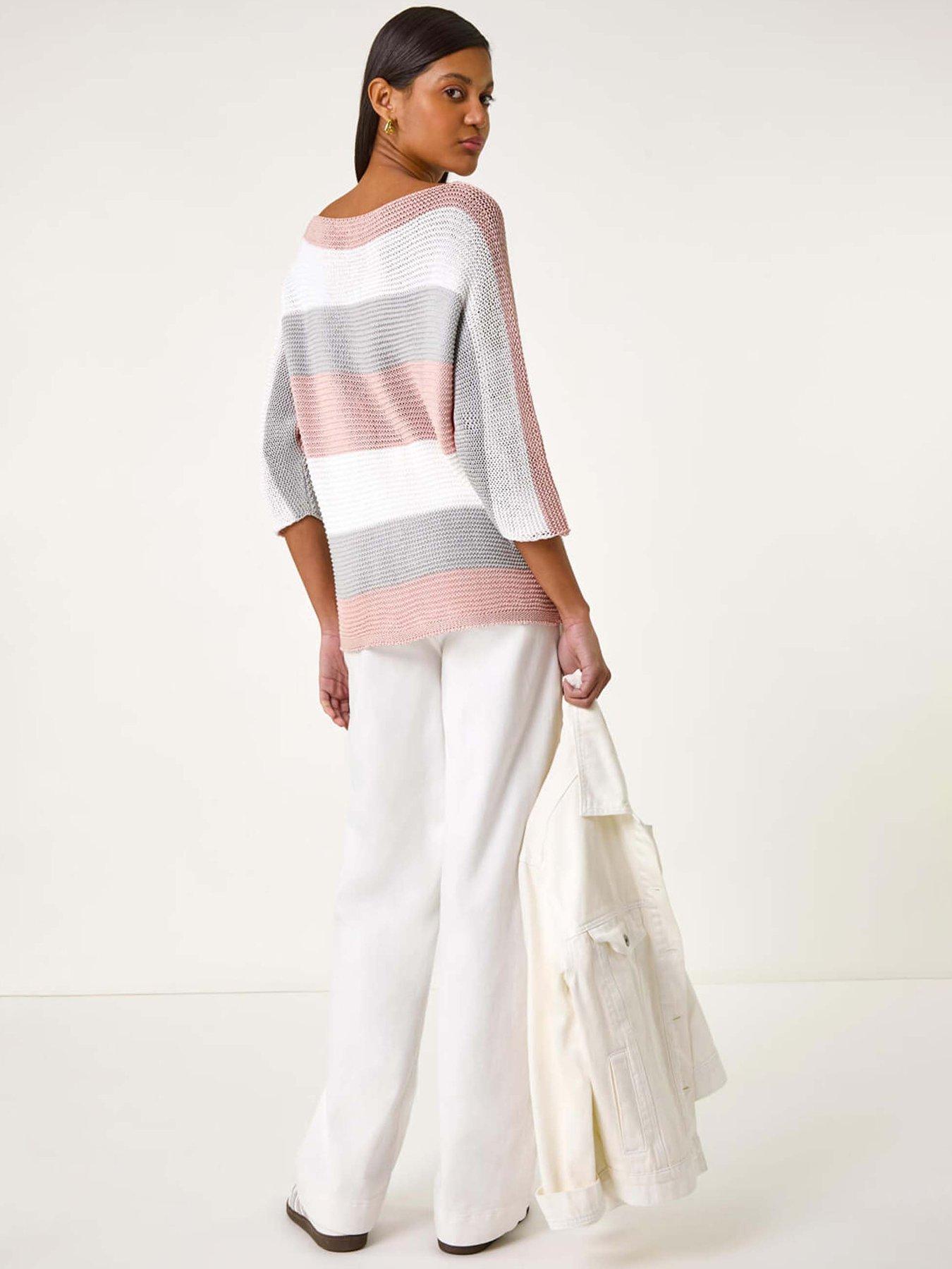 Image 2 of 5 of Roman Colourblock Stripe Knit Jumper - Light Pink