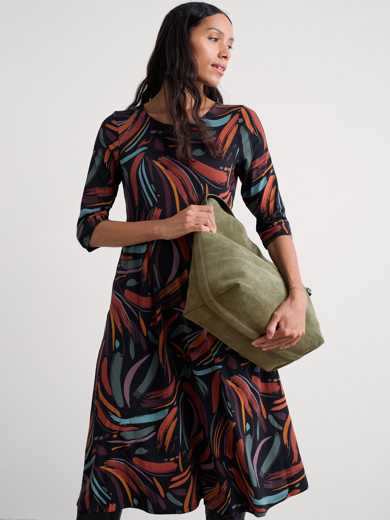 front image of seasalt-cornwall-veronica-dress-dune-marks-onyx