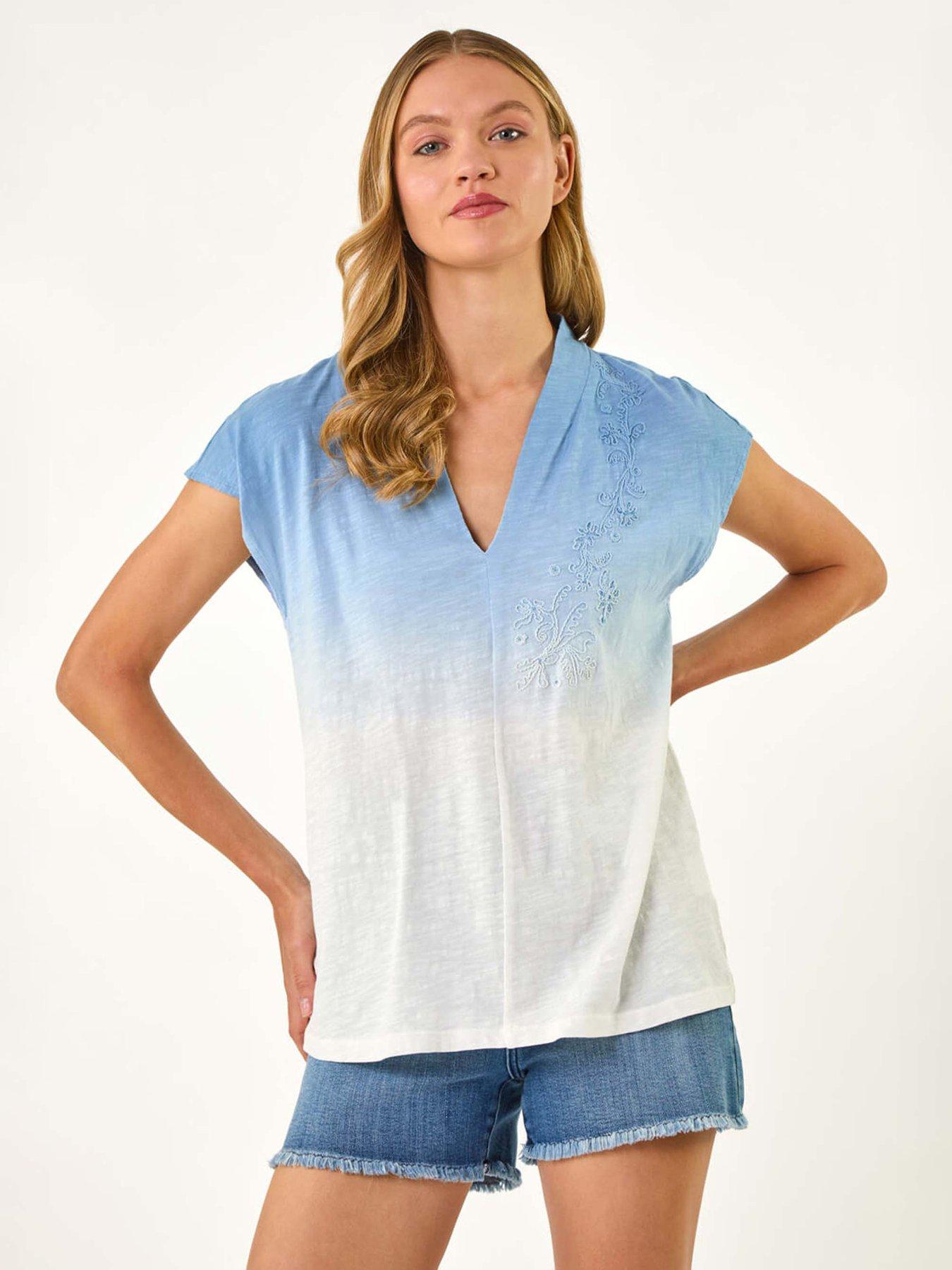 undefined Dip Dye Embroidered Top - Blue