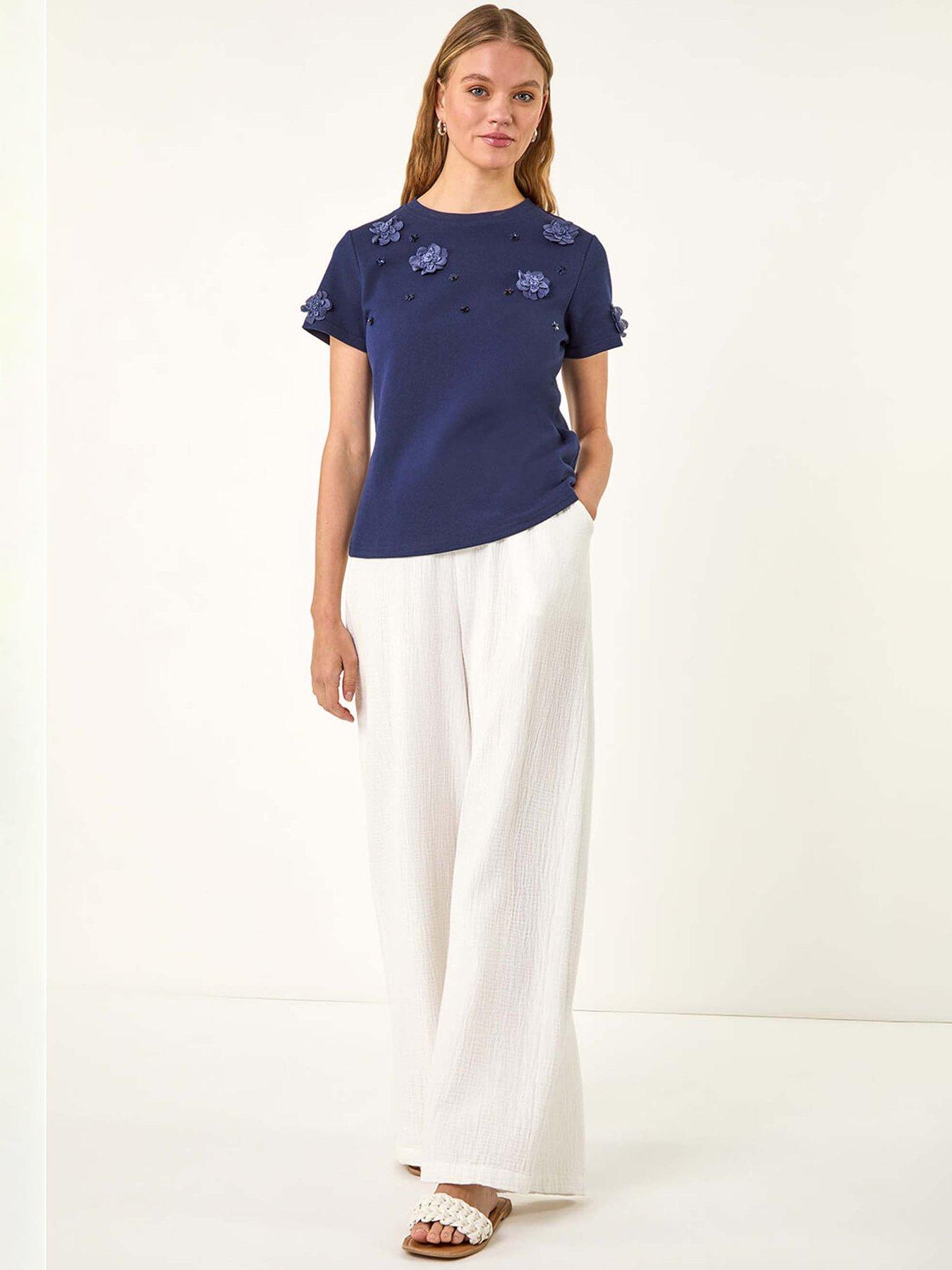  image of roman-floral-applique-t-shirt-petrol-blue