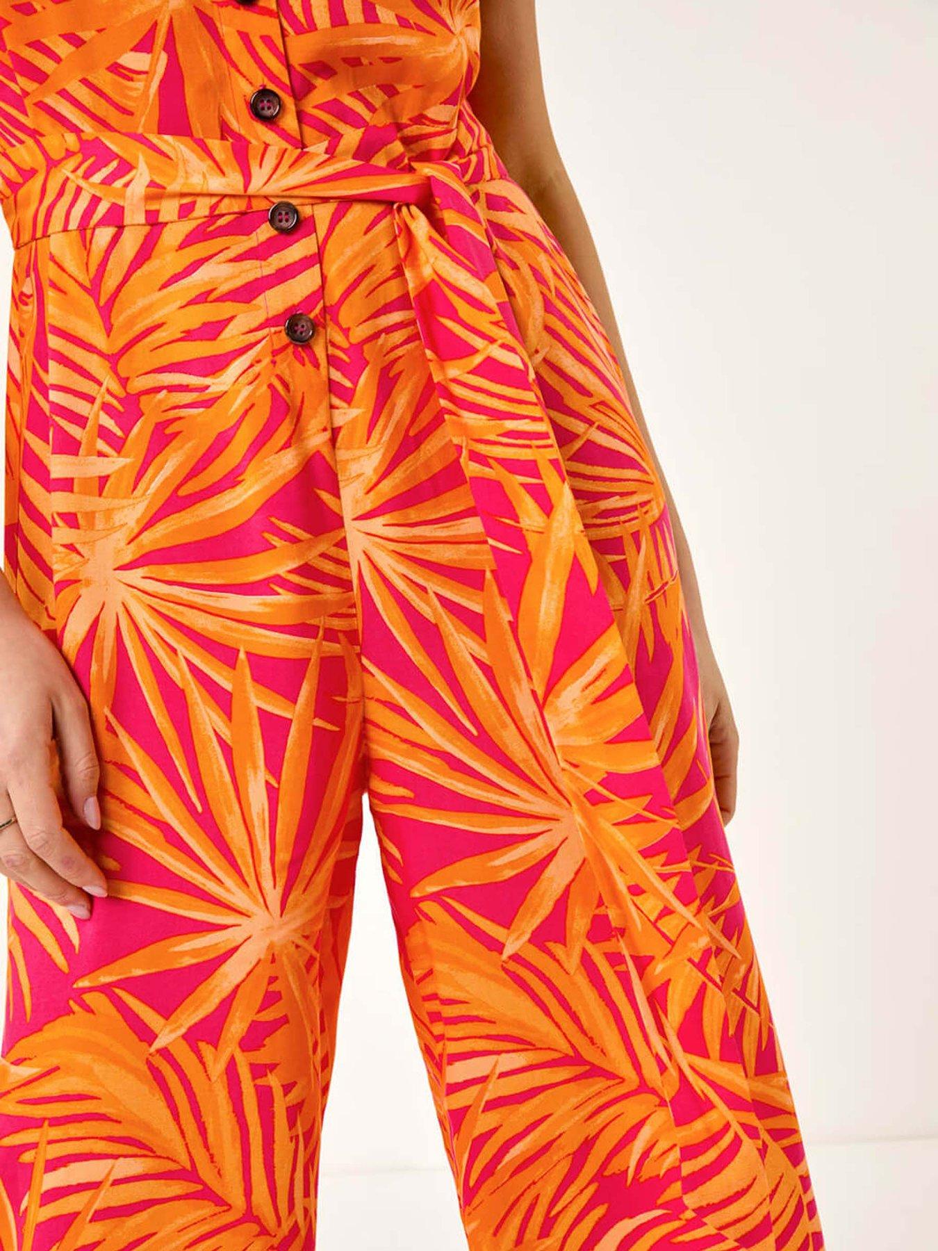 Image 5 of 5 of Roman Dusk Palm Print Belted Jumpsuit - Orange