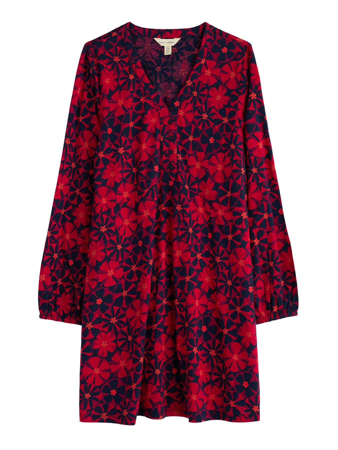  image of seasalt-cornwall-peg-loom-a-line-jersey-tunic-red