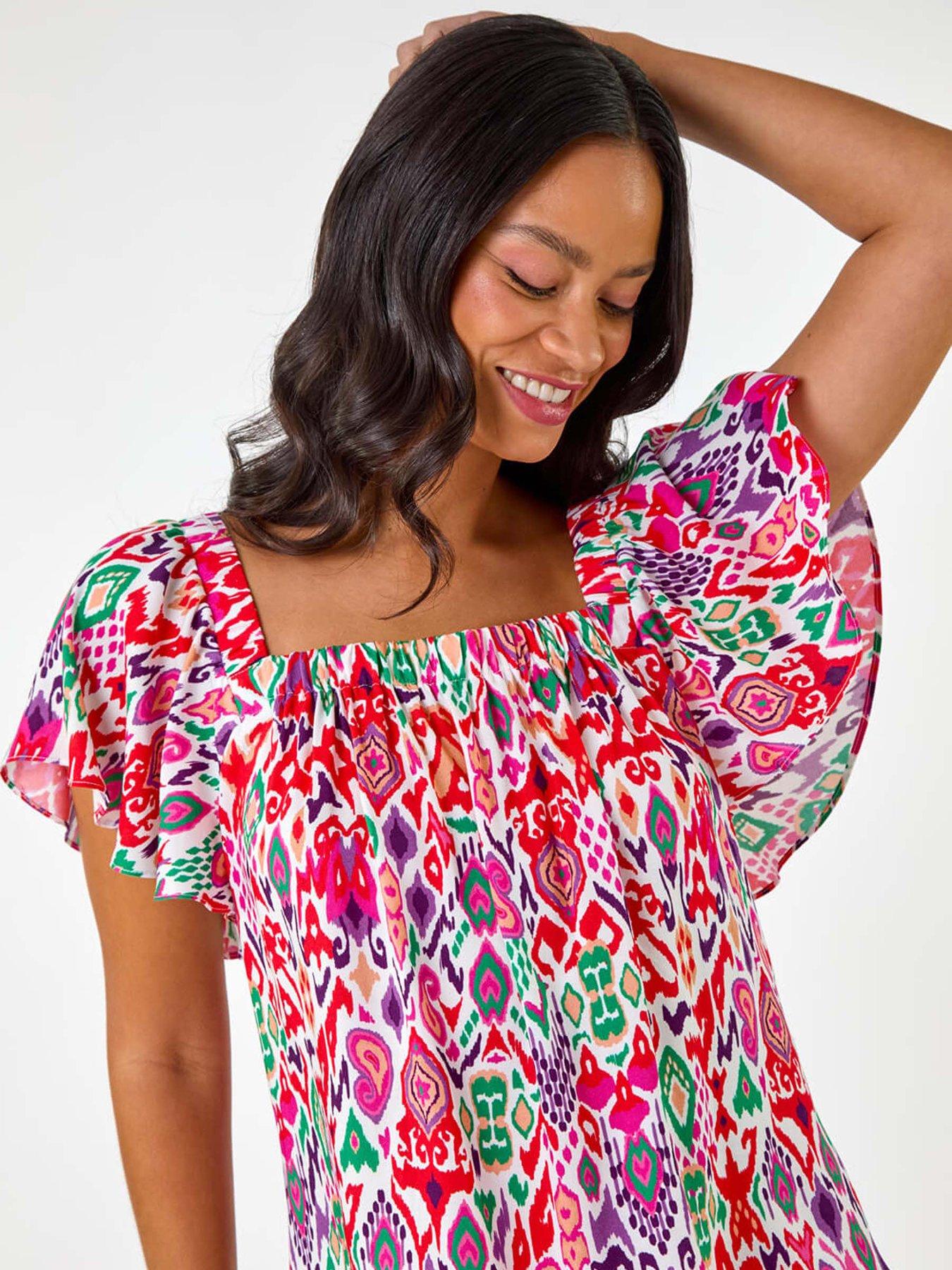 Image 4 of 5 of Roman Dusk Zig Zag Ruffle Top - Multi