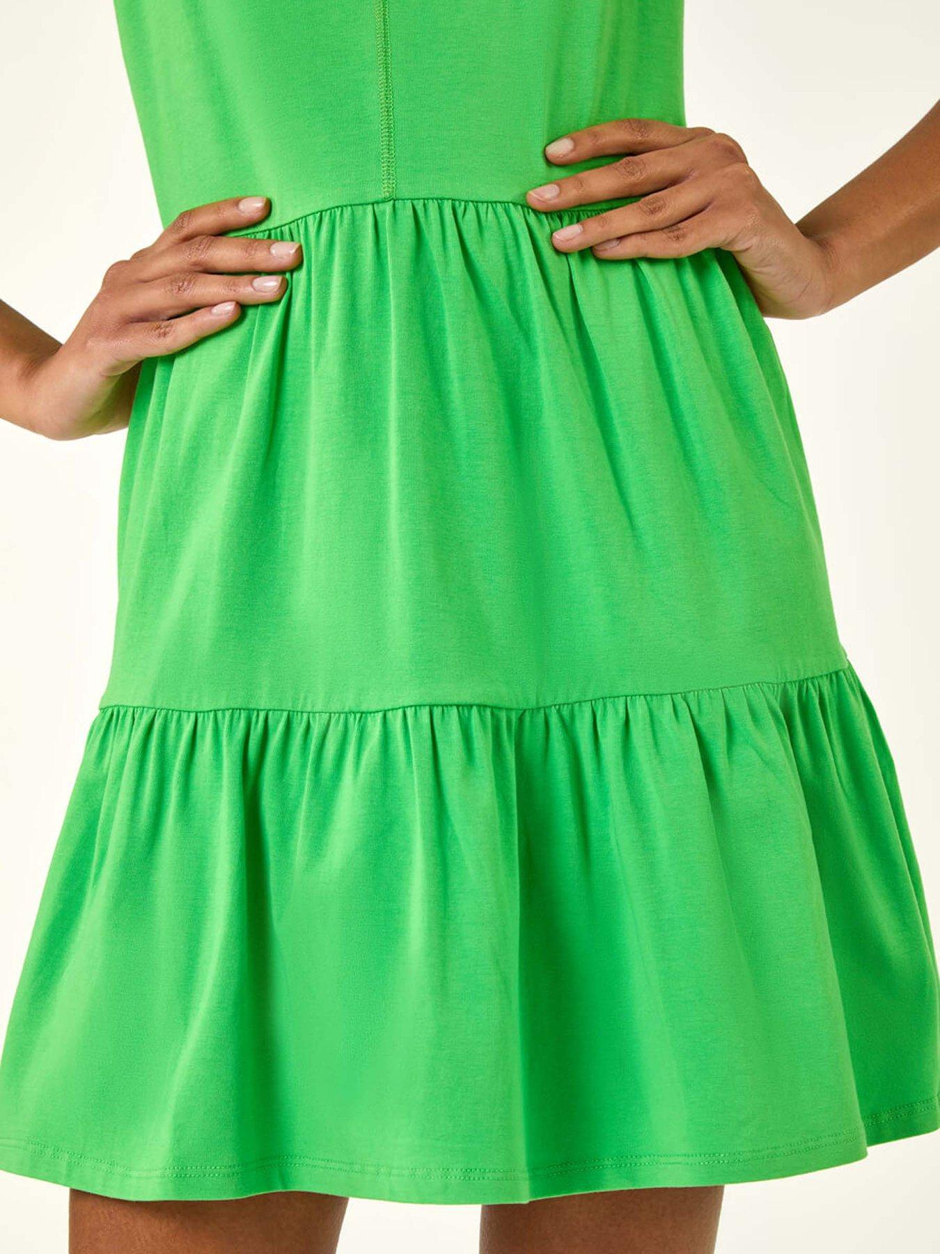 Image 5 of 5 of Roman Cotton Tiered Stretch Dress - Green