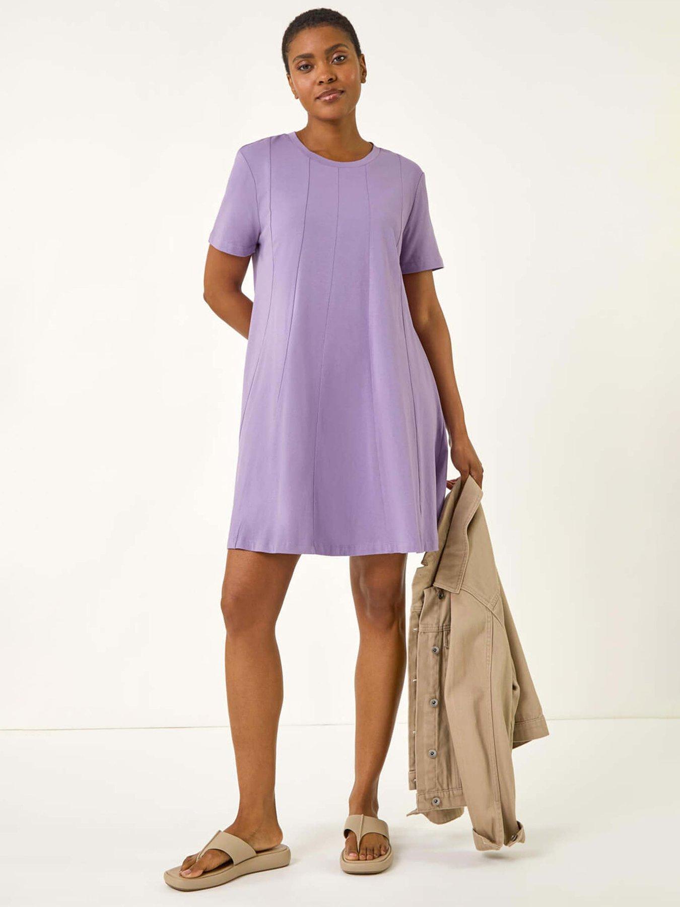 undefined Cotton Panelled Swing Stretch Dress - Lavender