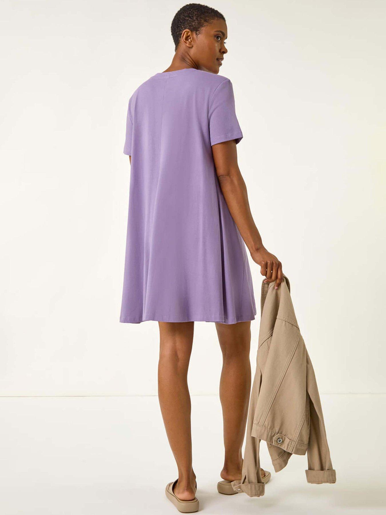 Image 2 of 5 of Roman Cotton Panelled Swing Stretch Dress - Lavender