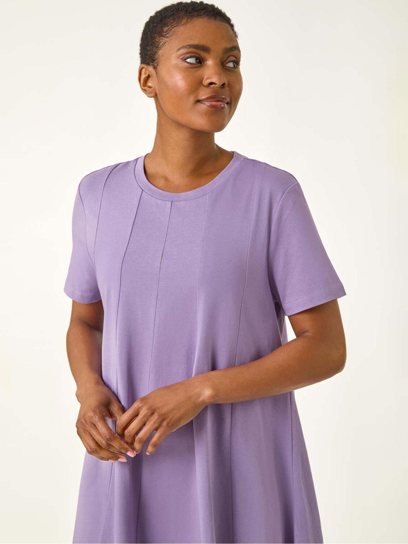 Image 4 of 5 of Roman Cotton Panelled Swing Stretch Dress - Lavender