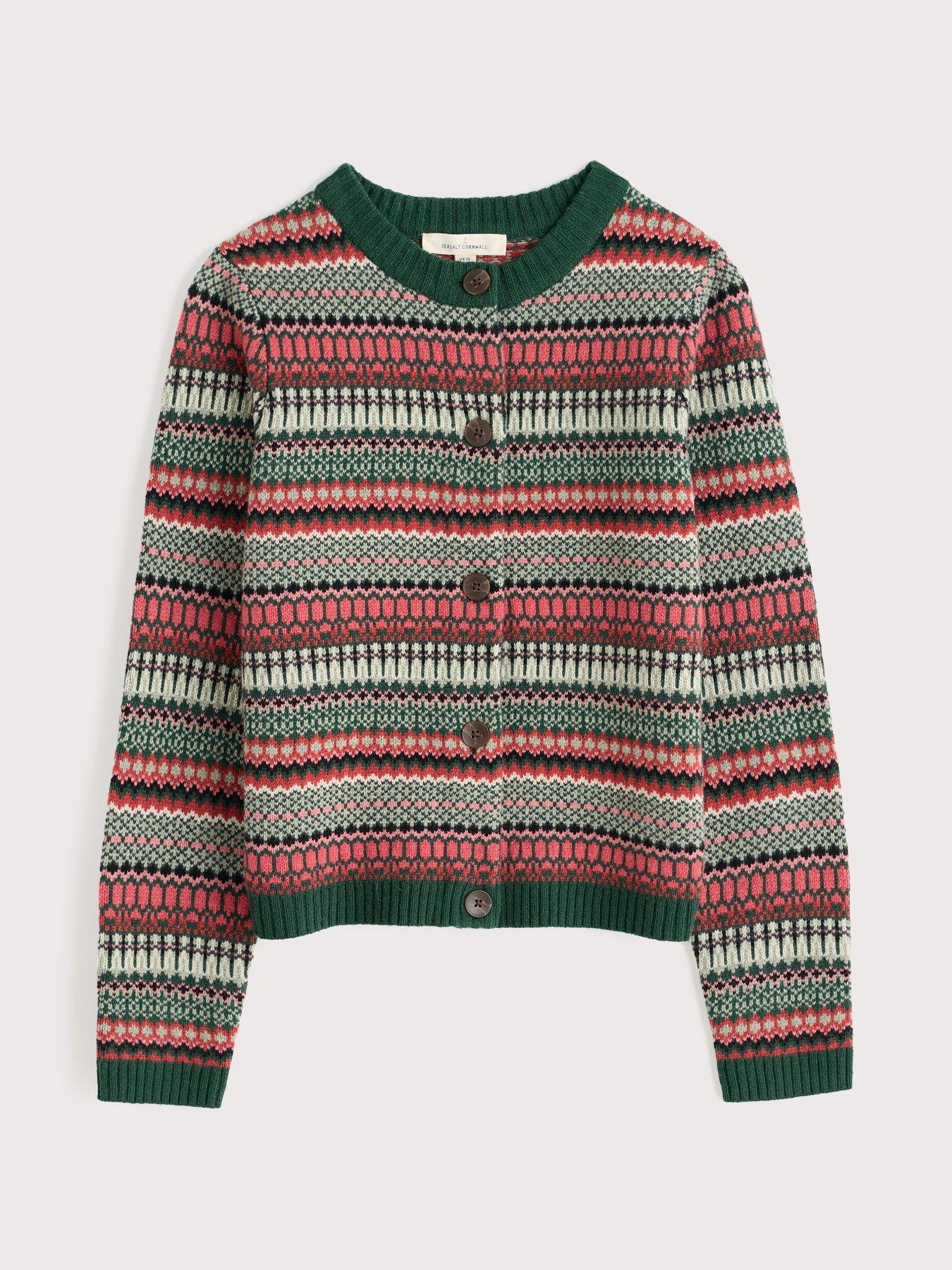  image of seasalt-cornwall-percella-cove-cardigan-weaving-needle-dark-forage-mix-pink