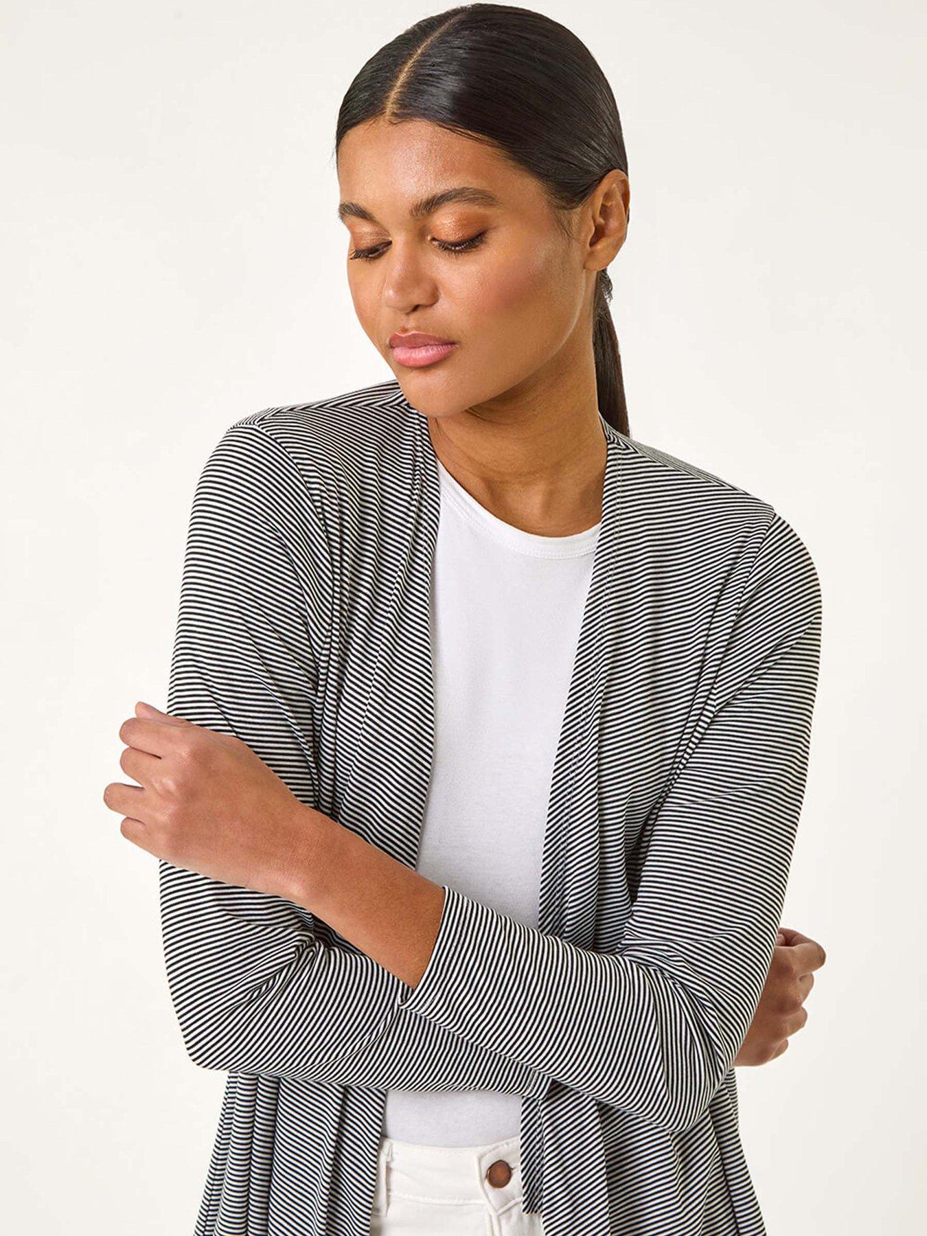 Image 4 of 5 of Roman Waterfall Stetch Jersey Cardigan - Black