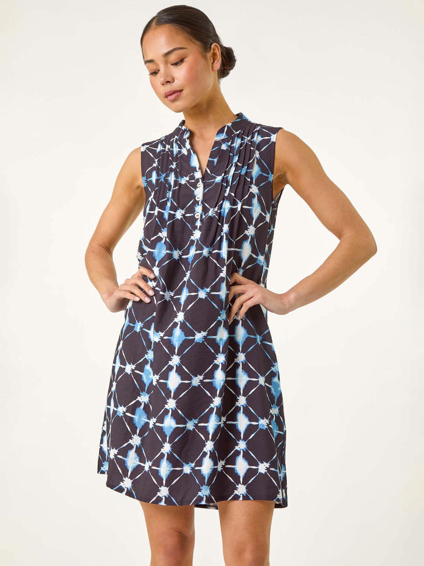  image of roman-petite-geometric-pintuck-pocket-dress-navy