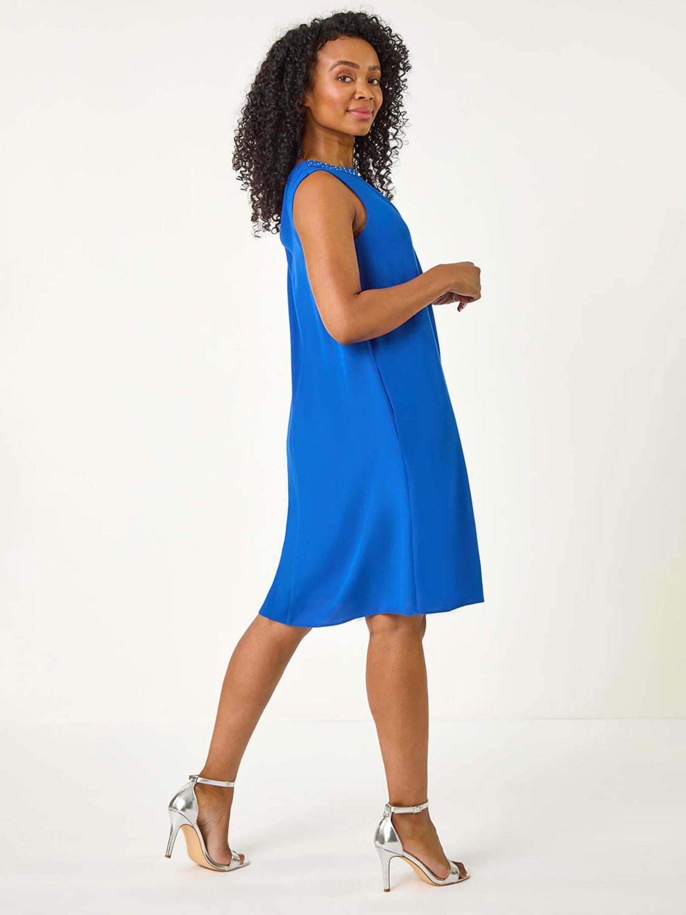 Image 2 of 5 of Roman Hotfix Trim Detail Gathered Dress - Royal Blue