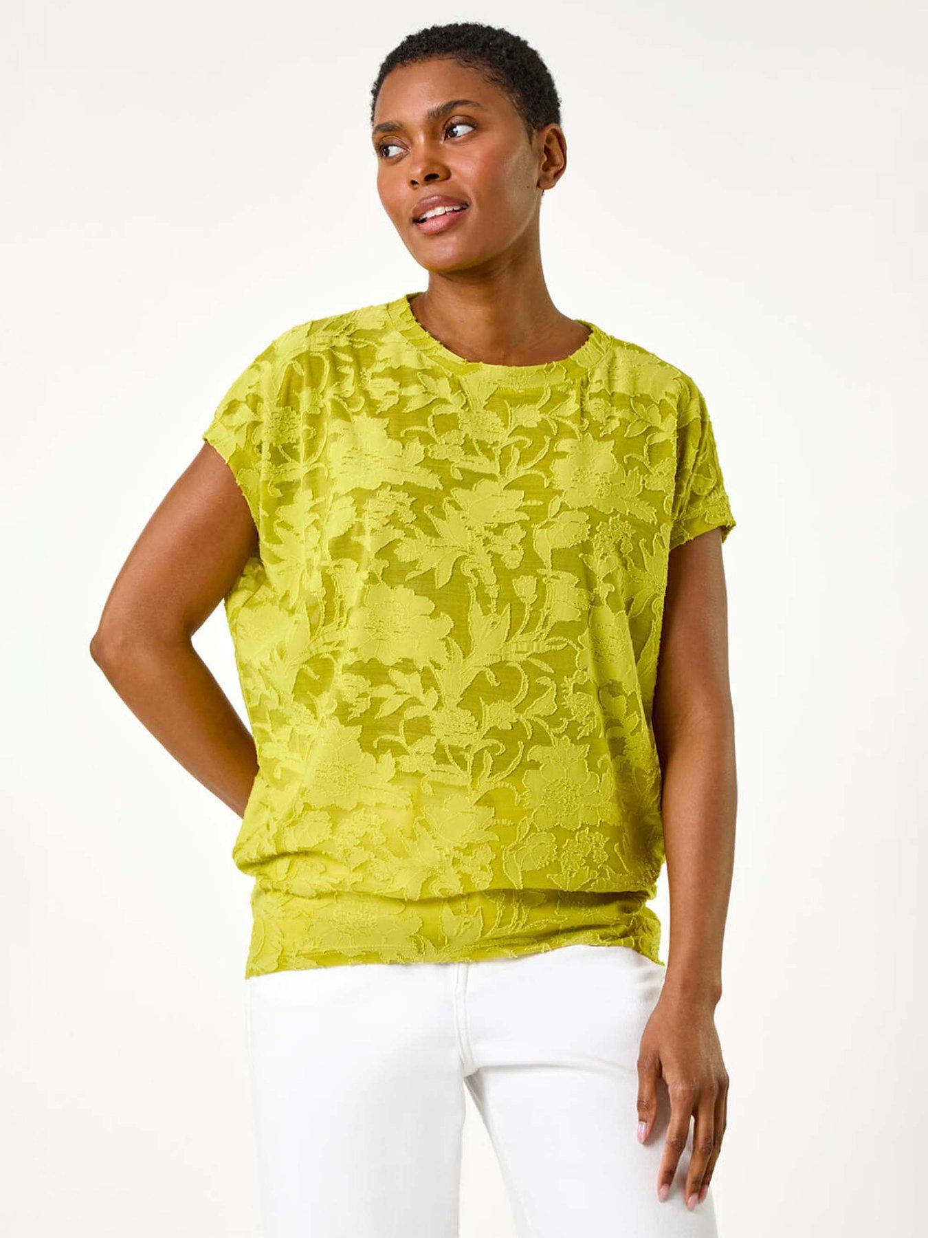 Image 1 of 5 of Roman Textured Floral Stretch Cocoon Top - Lime