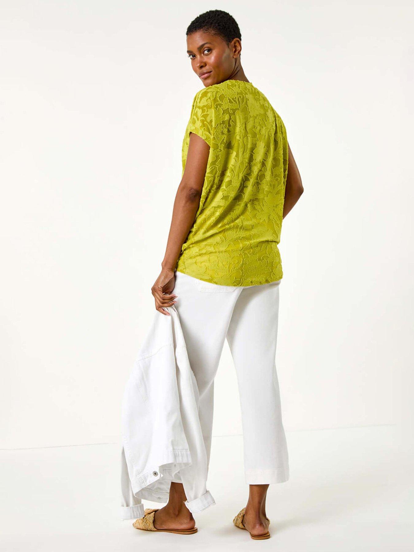 Image 2 of 5 of Roman Textured Floral Stretch Cocoon Top - Lime