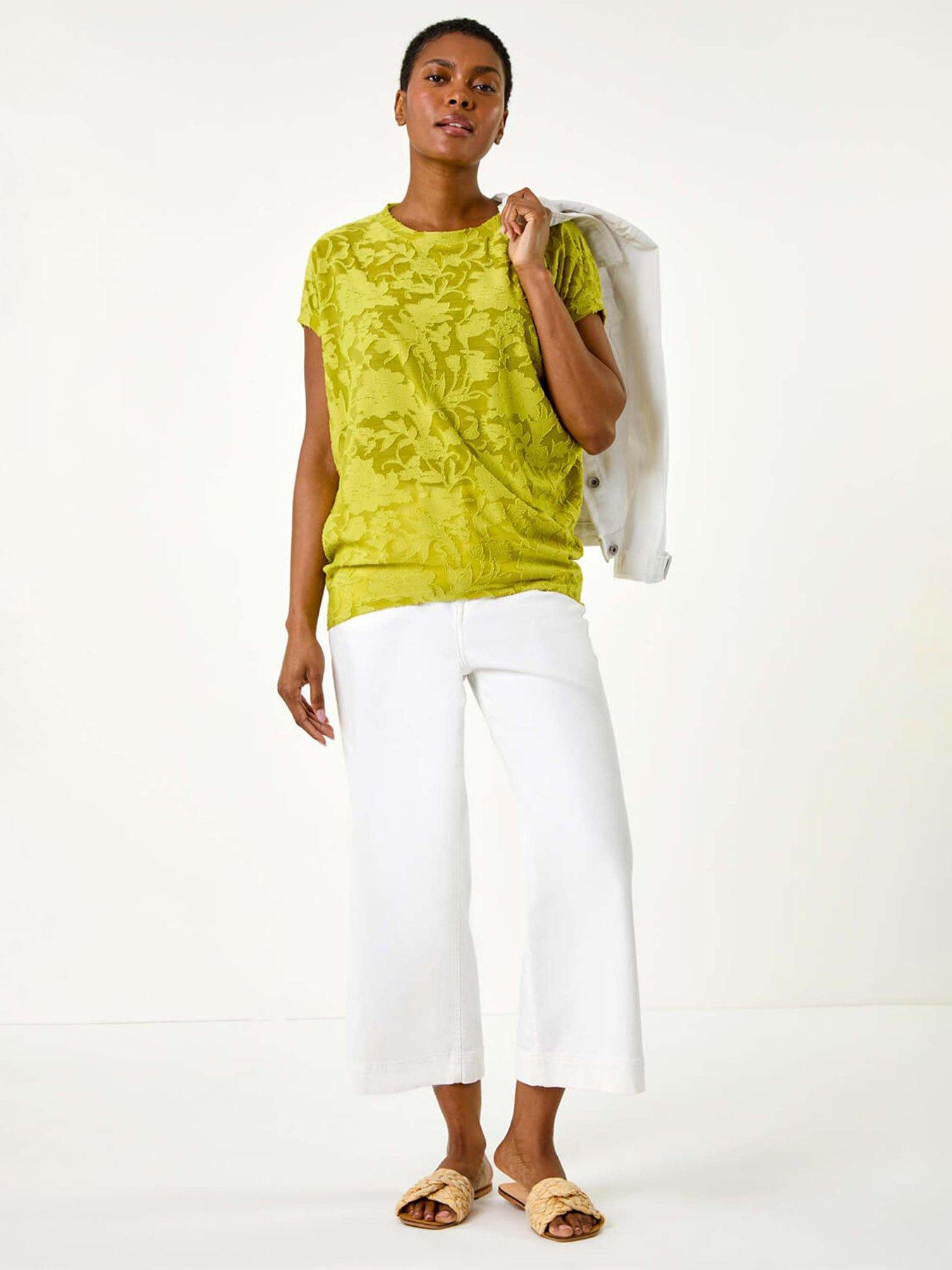 Image 3 of 5 of Roman Textured Floral Stretch Cocoon Top - Lime