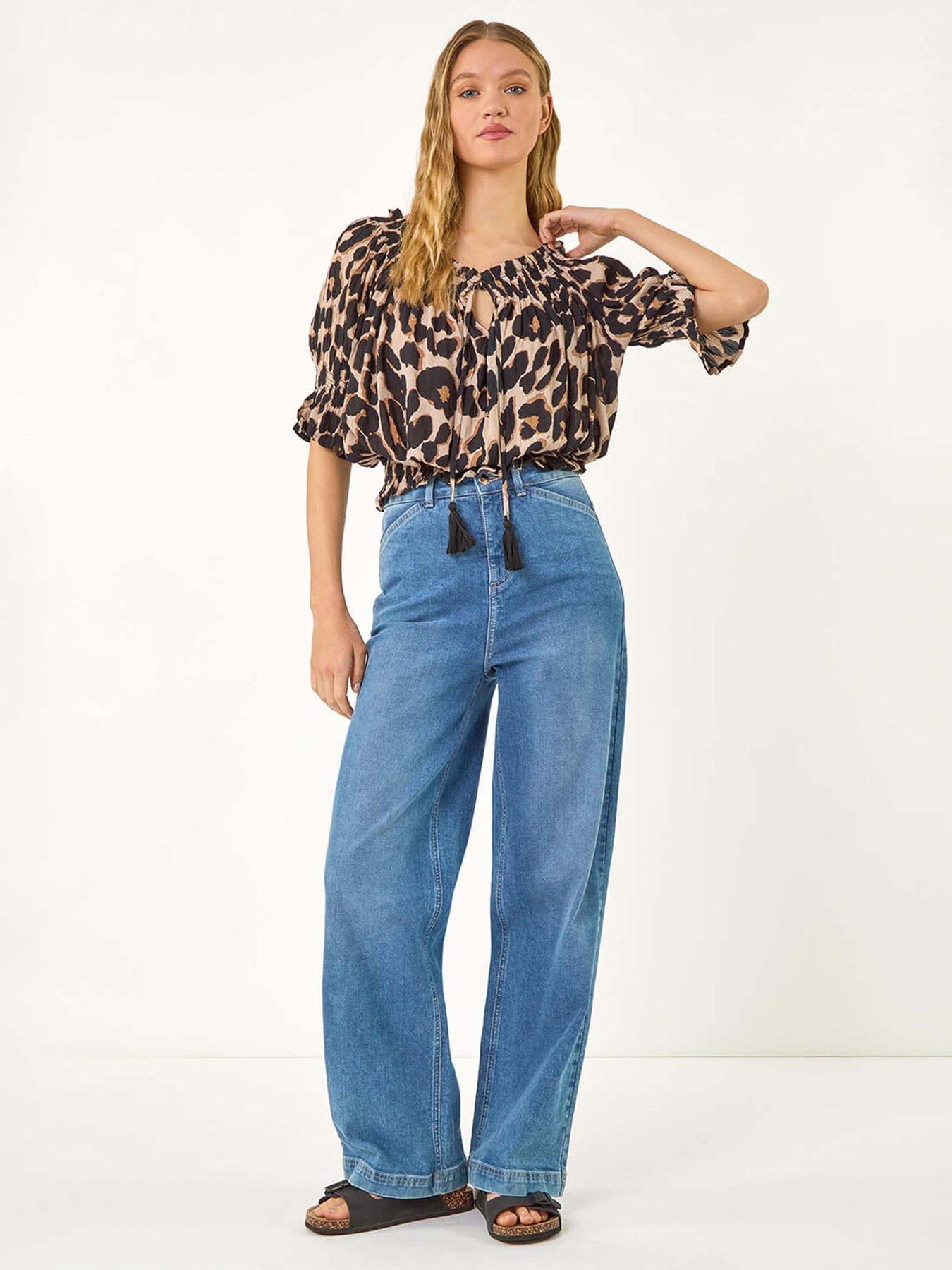 Image 3 of 5 of Roman Animal Print Key Hole Blouse - Natural