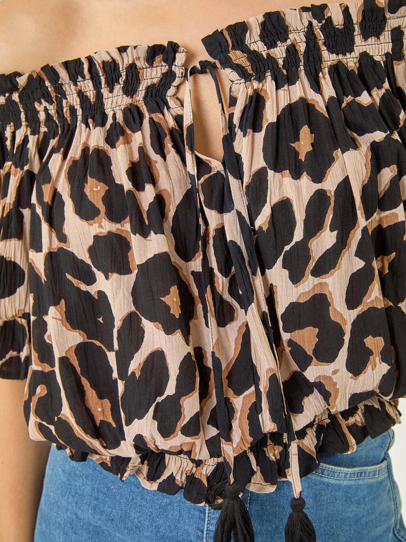 Image 5 of 5 of Roman Animal Print Key Hole Blouse - Natural