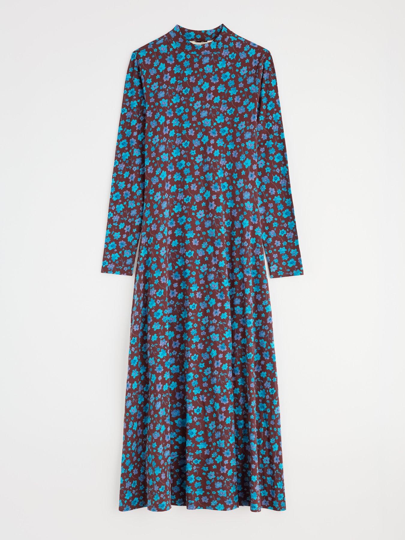  image of seasalt-cornwall-st-merryn-dress-falling-flowers-dark-rye-green