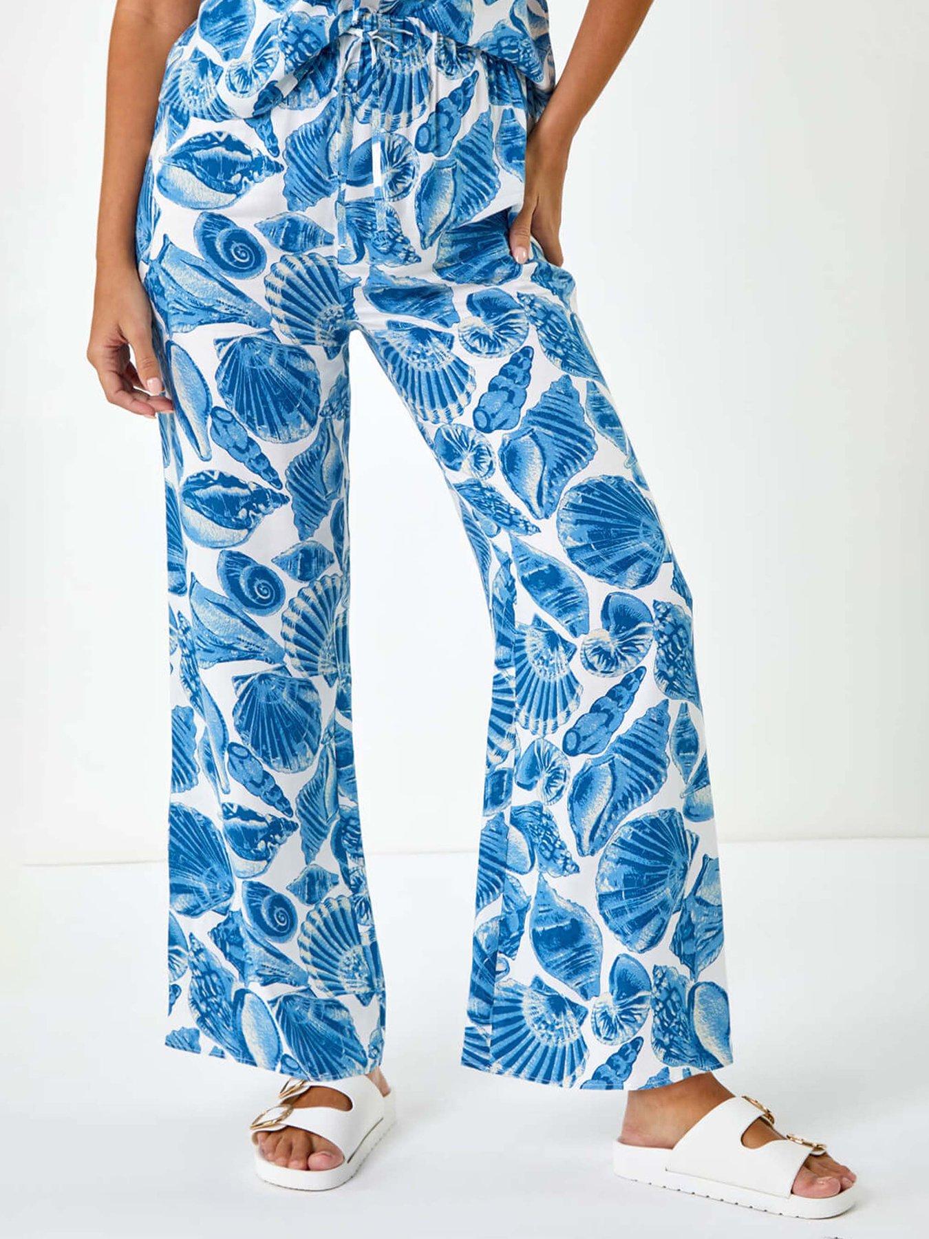 undefined Dusk Shell Print Wide Leg Trousers - Blue