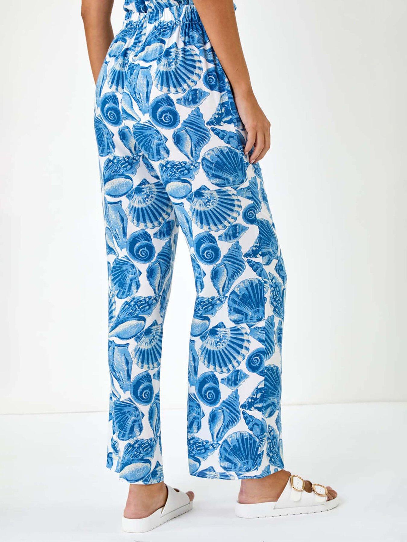 Image 2 of 5 of Roman Dusk Shell Print Wide Leg Trousers - Blue