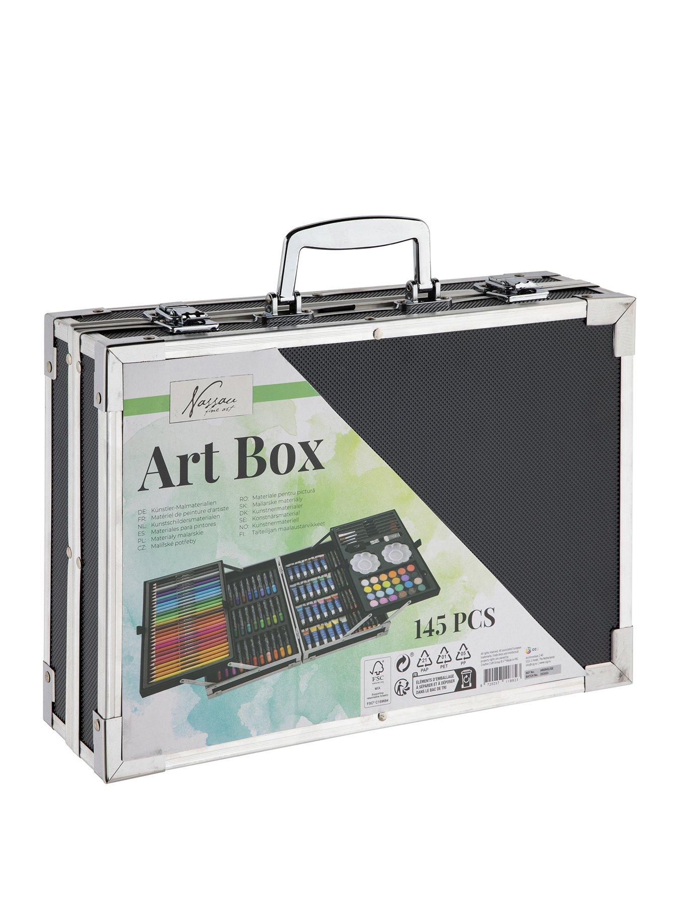 Art set 145 pcs in metal box, black - 34x23cm