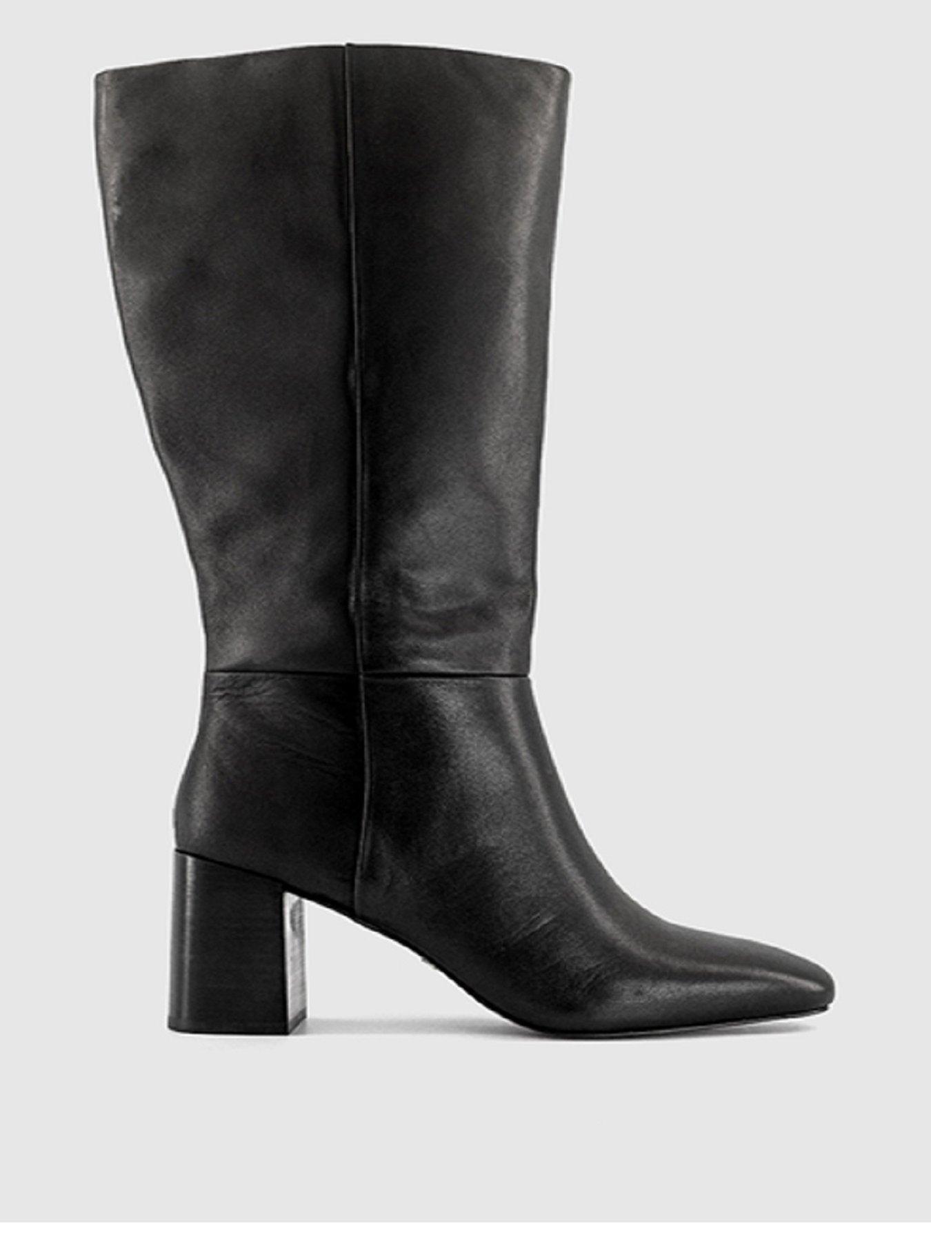 undefined Keira Block Heel Leather Knee Boot - Black