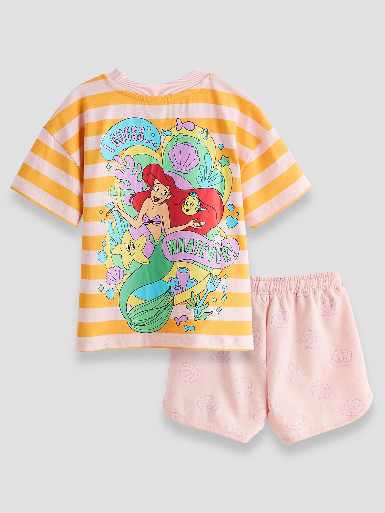 Image 1 of 5 of The Very Collection Little Mermaid Ariel Stripe Tee And Running Short Set