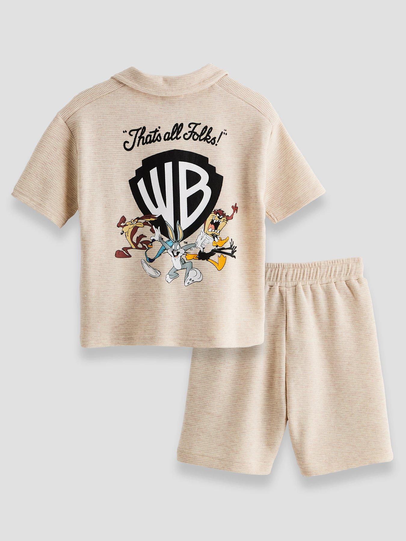 The Very Collection Looney Tunes Waffle Polo Top And Short Set - Cream