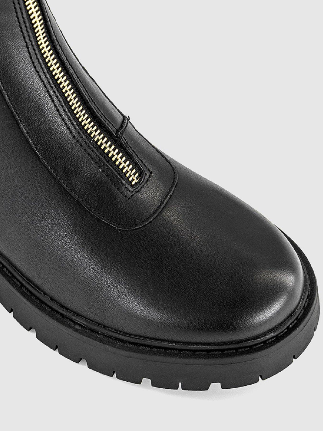  image of office-atticus-front-zip-leather-chunky-boot-black