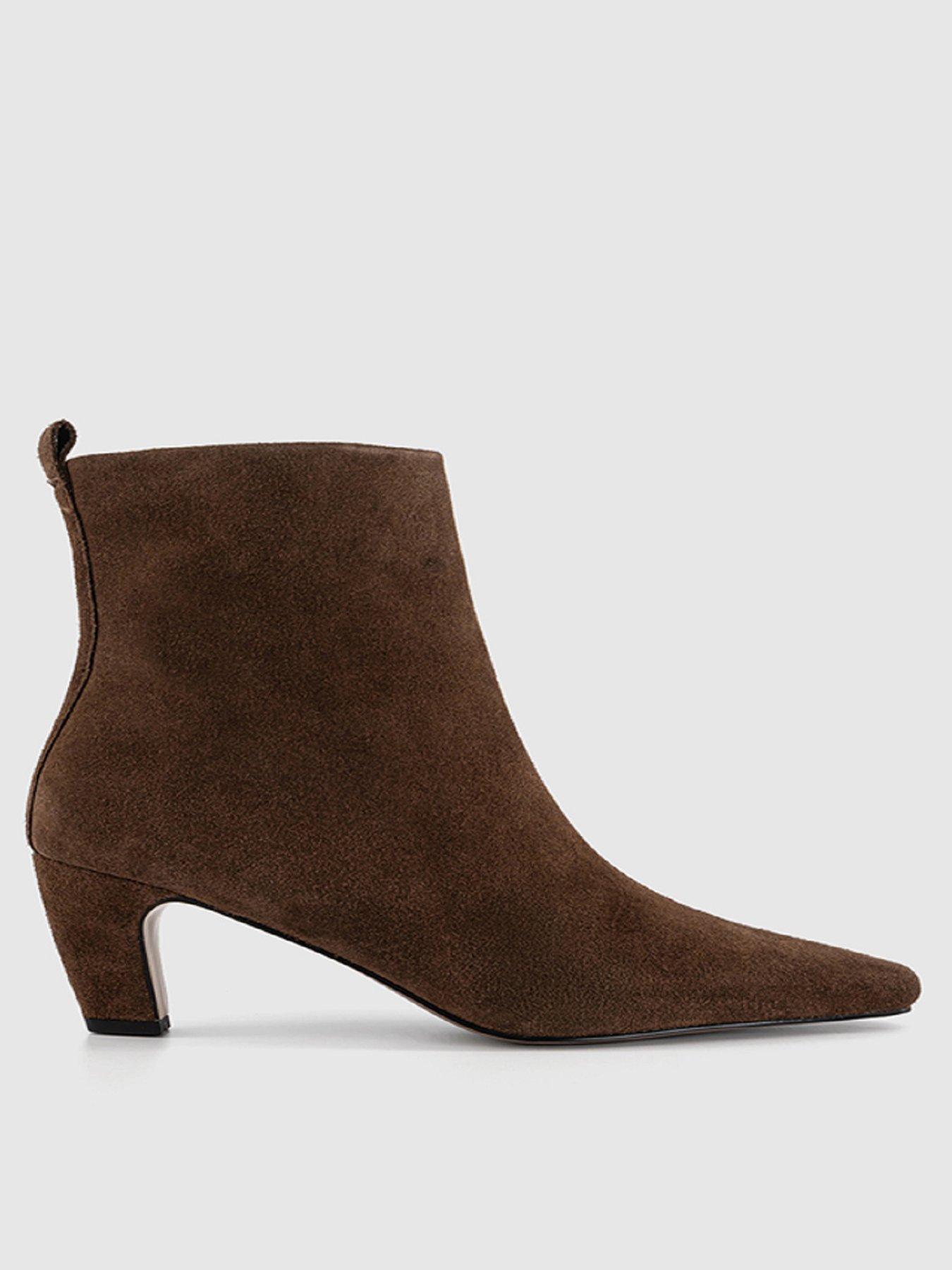 undefined Addison Curve Heel Ankle Boot - Brown Suede