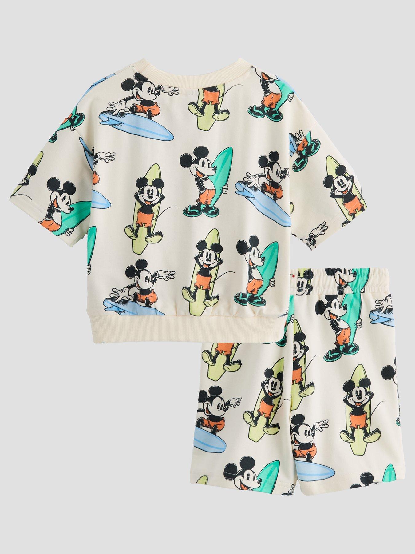 Image 2 of 5 of The Very Collection Mickey Mouse&nbsp;Aop Sweat T-Shirt &amp; Short Set&nbsp;- Cream