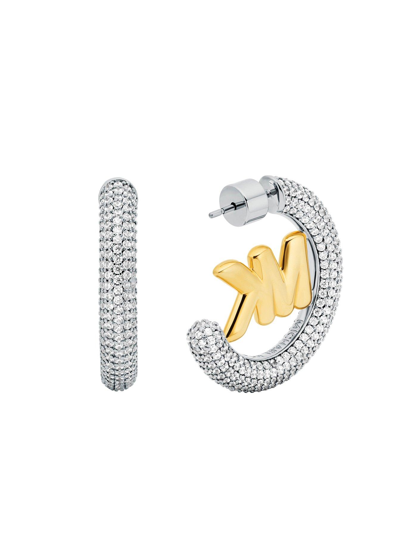 Image 2 of 3 of Michael Kors Pav&eacute;&nbsp;Logo Hoop Earrings