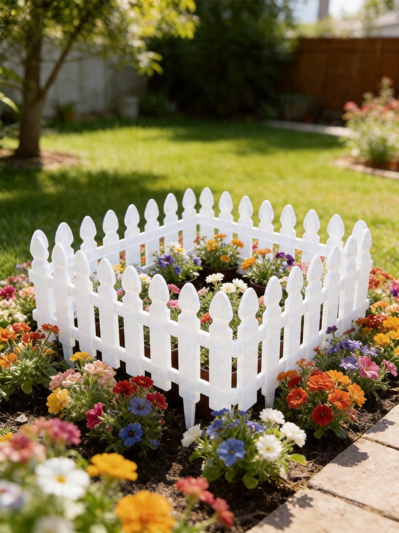 Image 5 of 7 of Living and Home 4Pcs Garden Picket Fence White