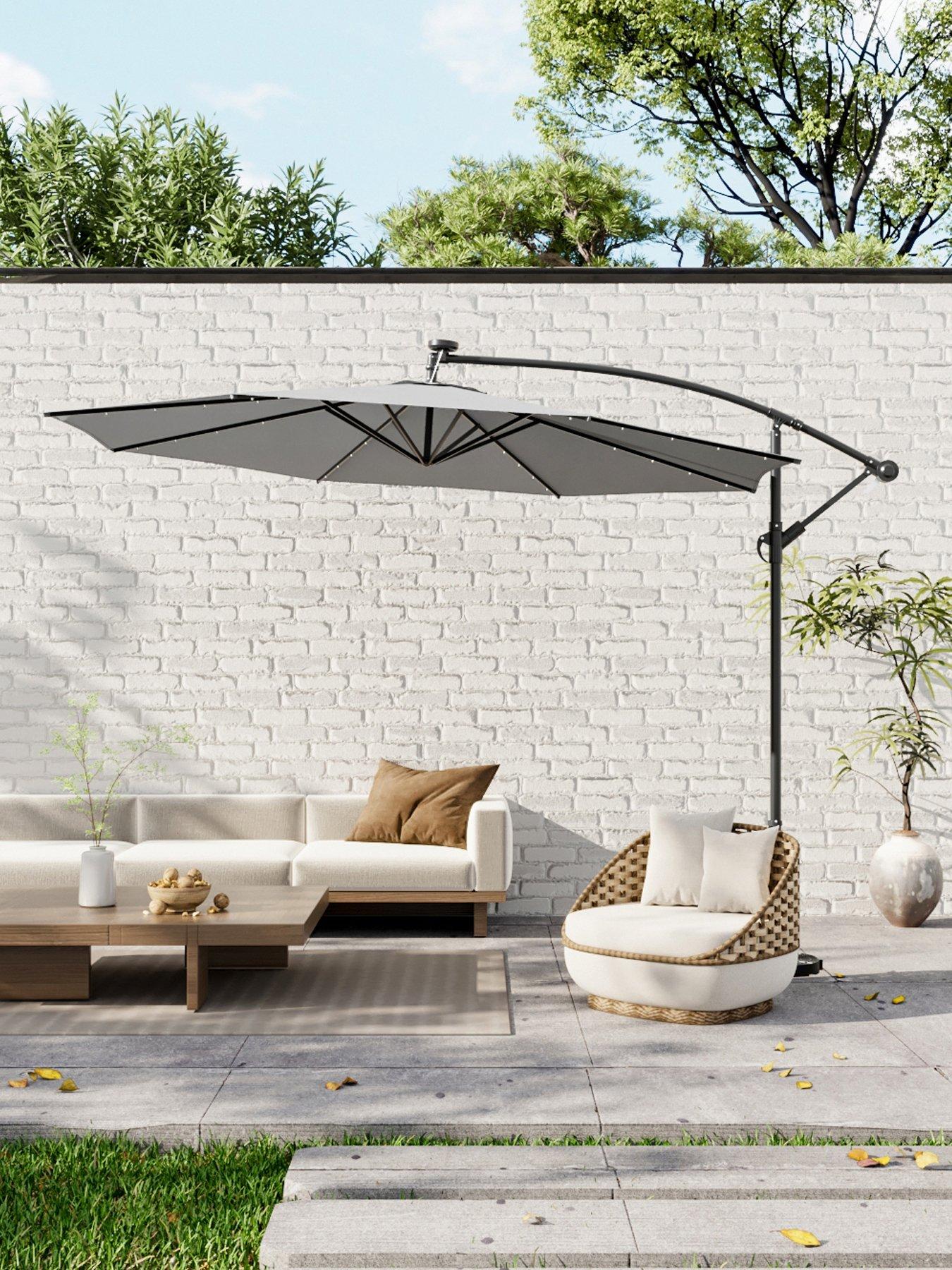 Living and Home 3M LED Cantilever Garden Parasol Without Base Light Grey