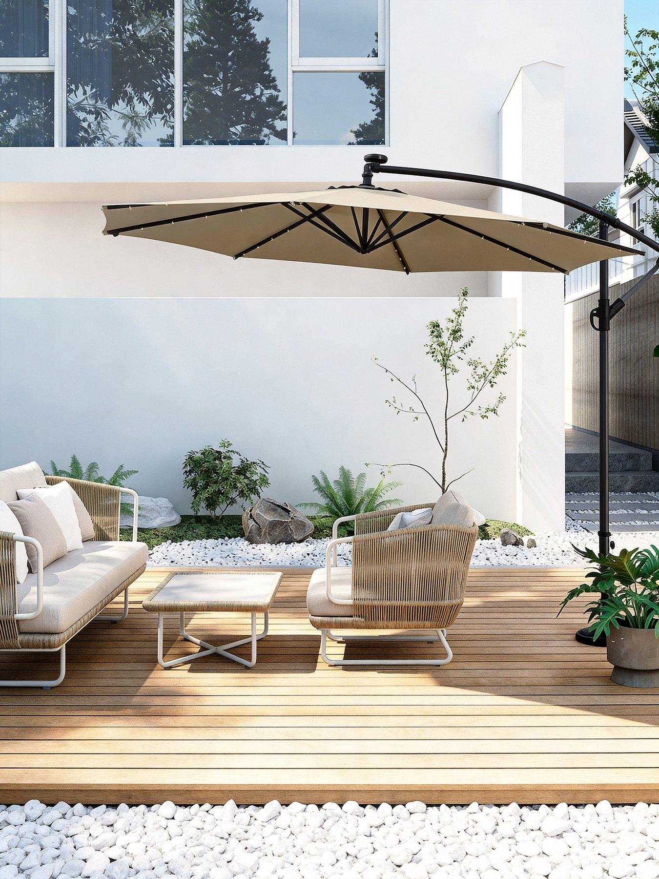 Living and Home 3M LED Cantilever Garden Parasol with Cross Base Beige