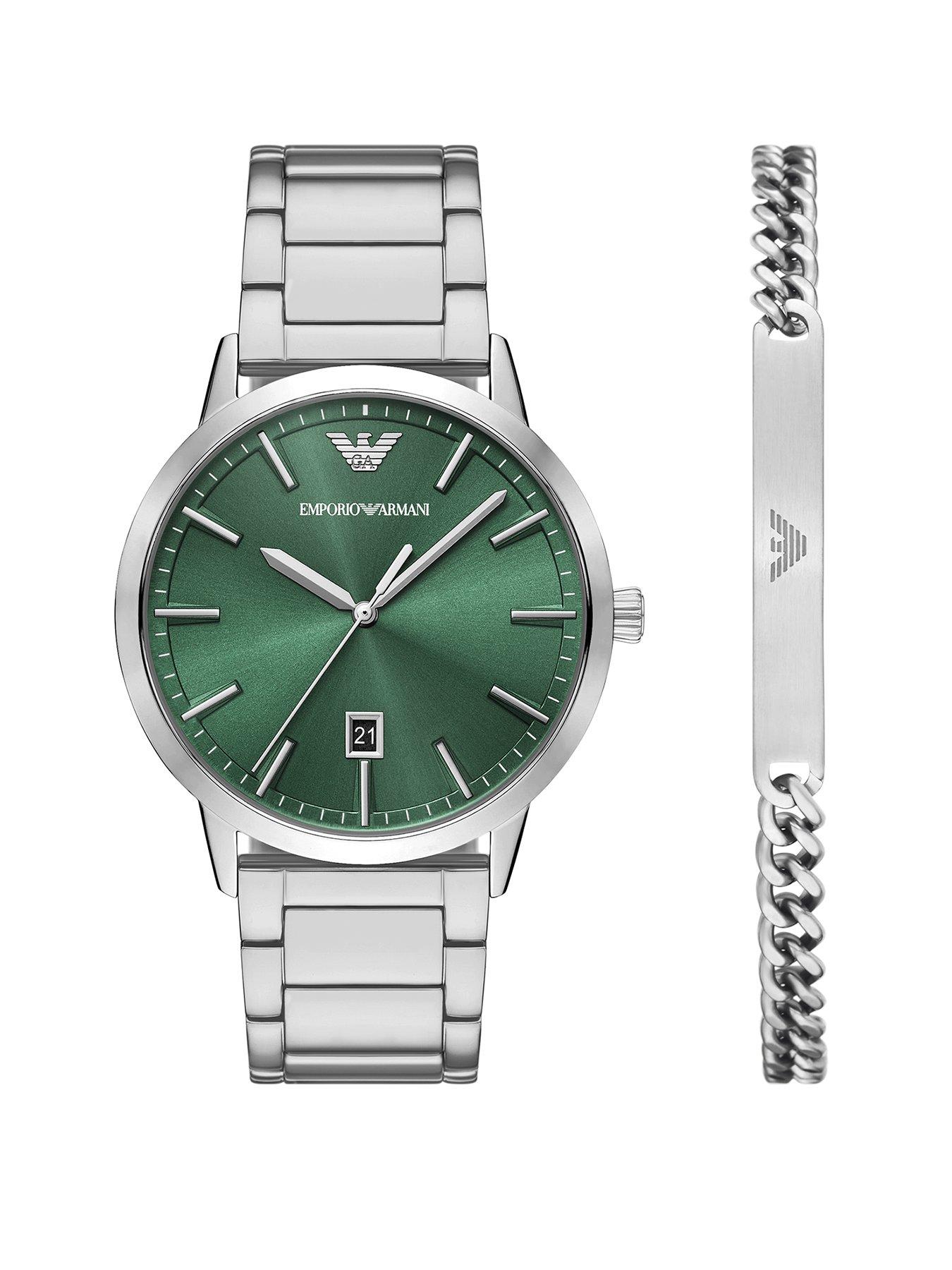undefined Three-Hand Stainless Steel Watch and Bracelet Set