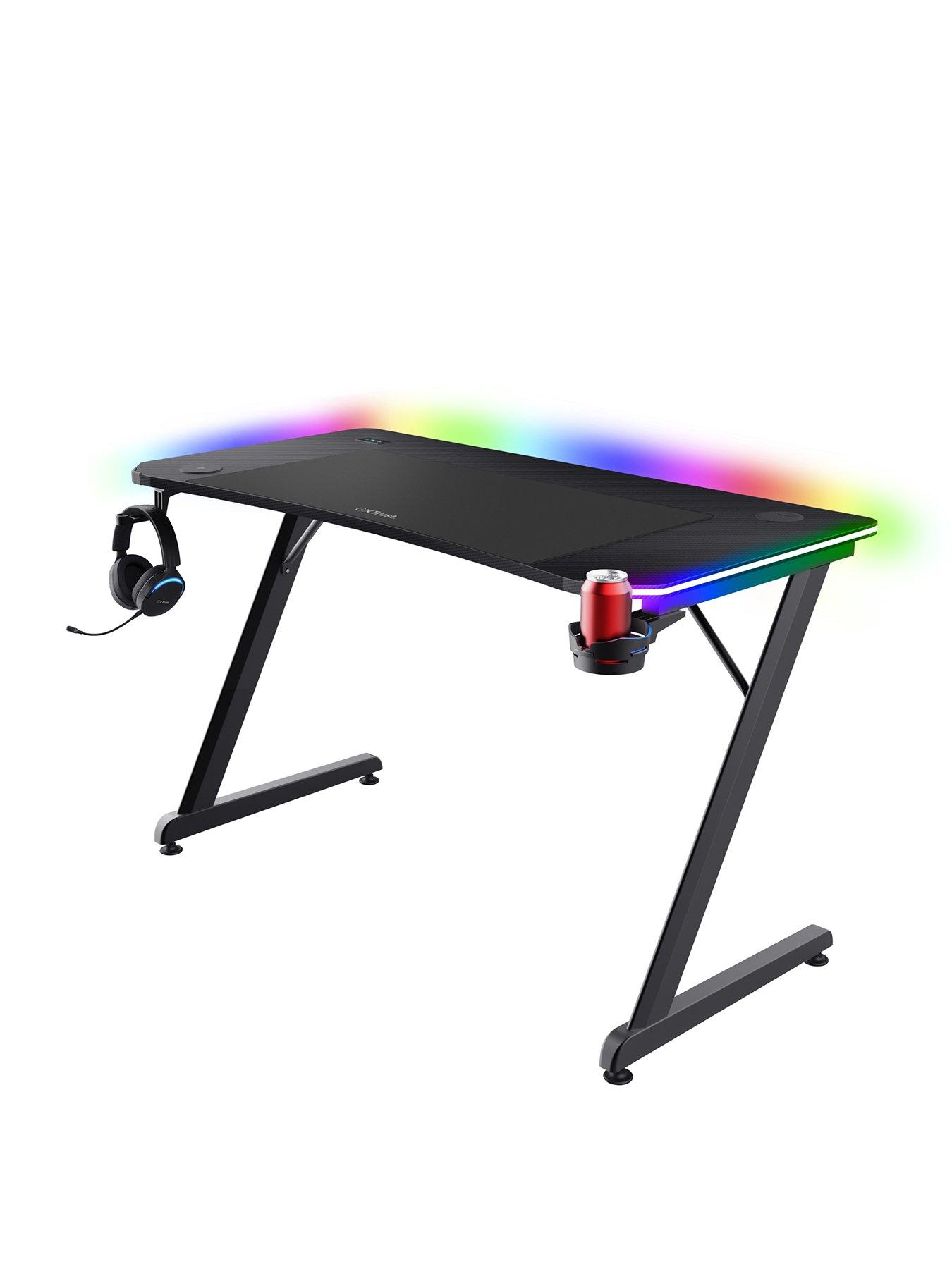 undefined GXT710 Luminus Pro Gaming Desk with LED RGB, 10 Colour Modes, Built-in 10W Wireless Charger - Black