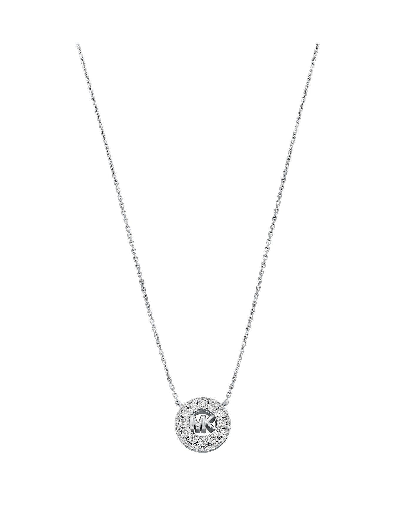 undefined Rhodium-Plated Sterling Silver Pavé Logo Pendant Necklace