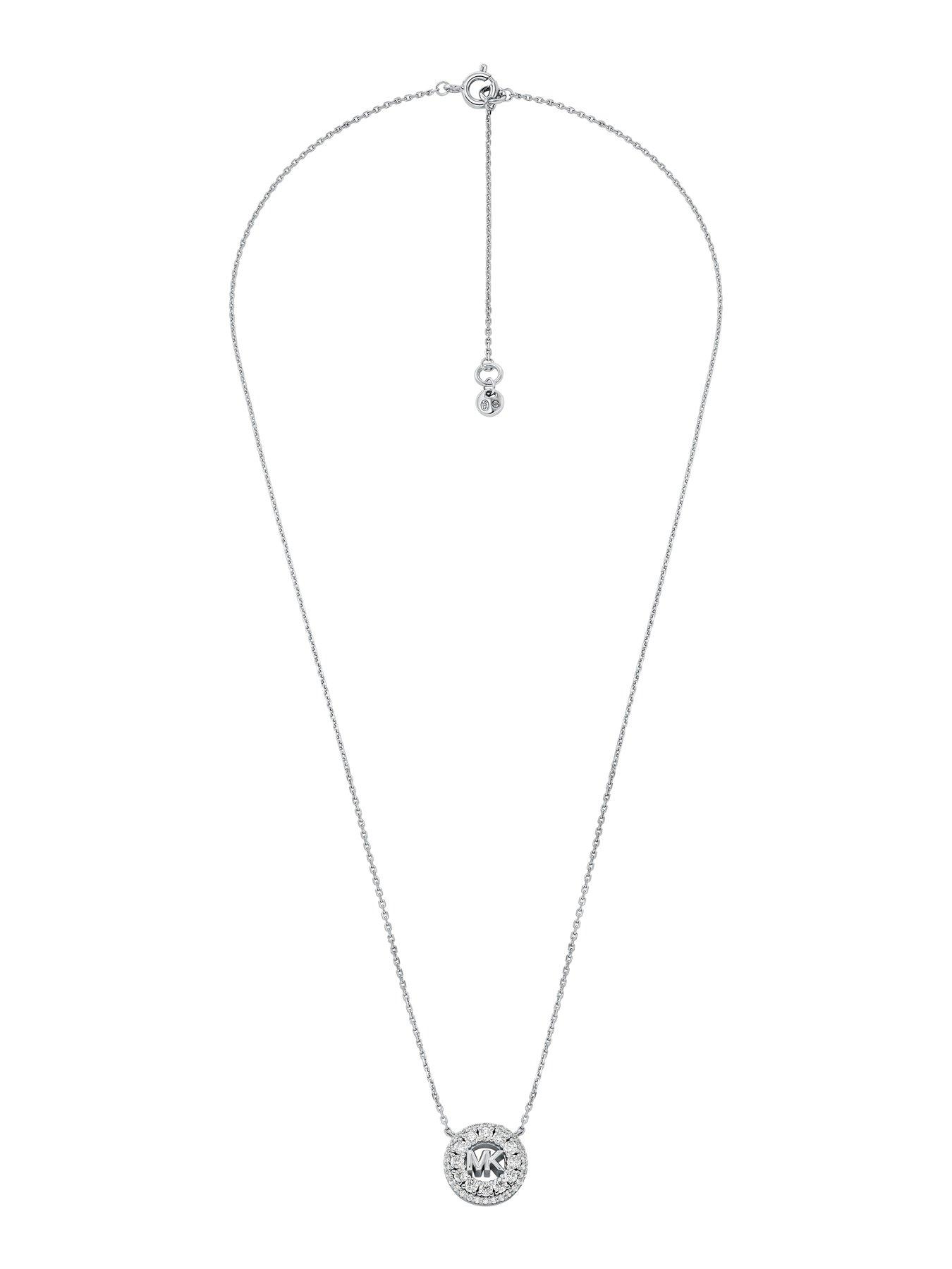 Image 2 of 3 of Michael Kors Rhodium-Plated Sterling Silver Pav&eacute;&nbsp;Logo Pendant Necklace