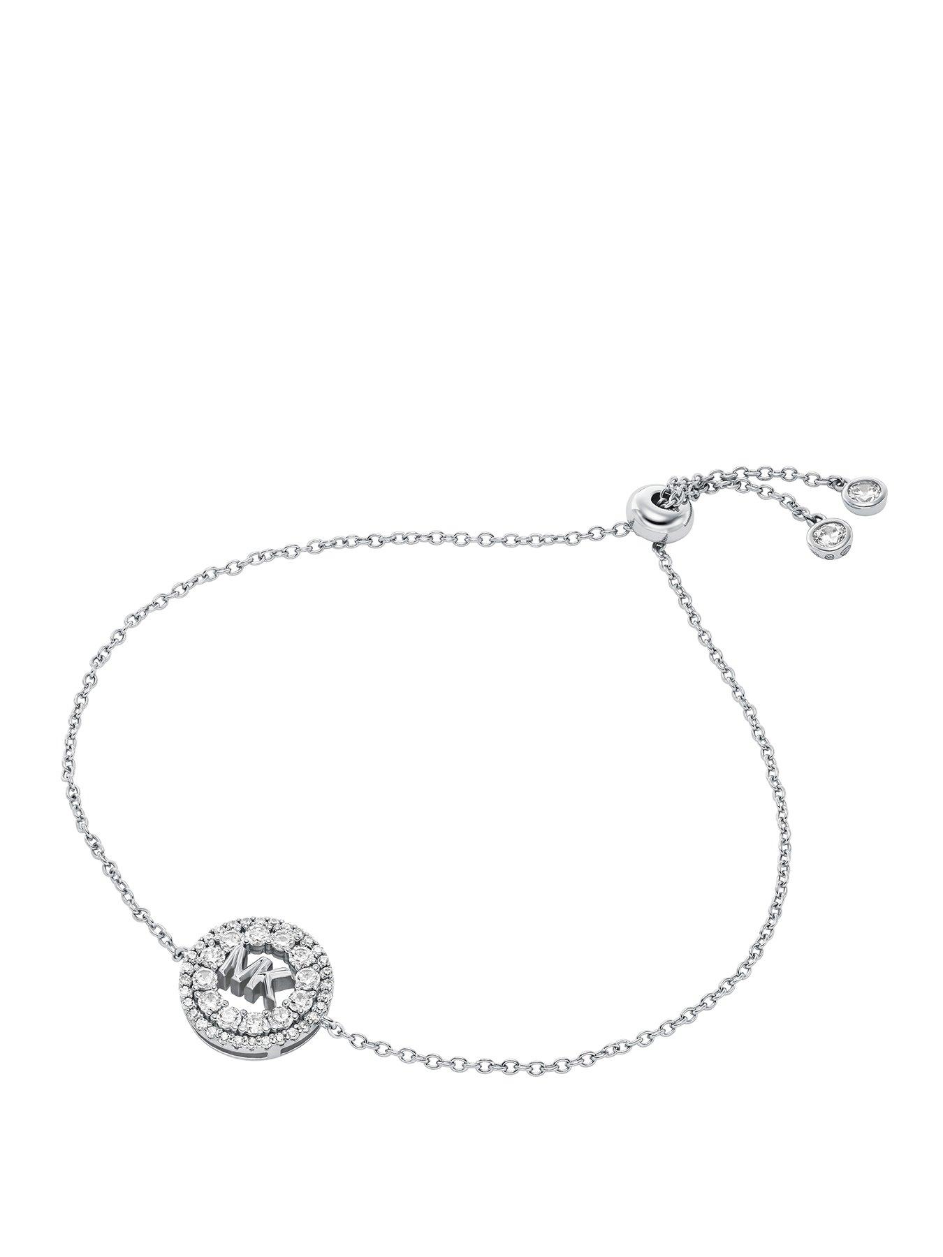 Michael Kors Rhodium-Plated Sterling Silver Pavé Logo Slider Bracelet