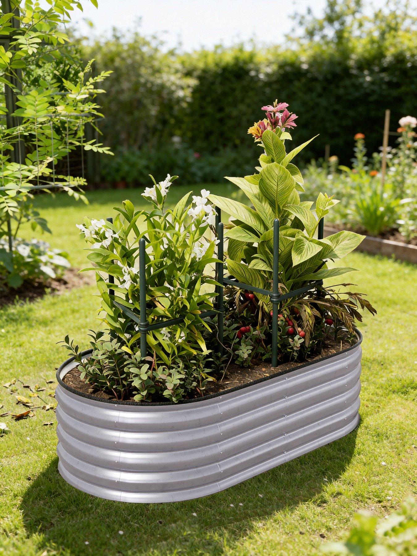 Living and Home Oval Raised Garden Bed Silver D 80 x L 160 cm