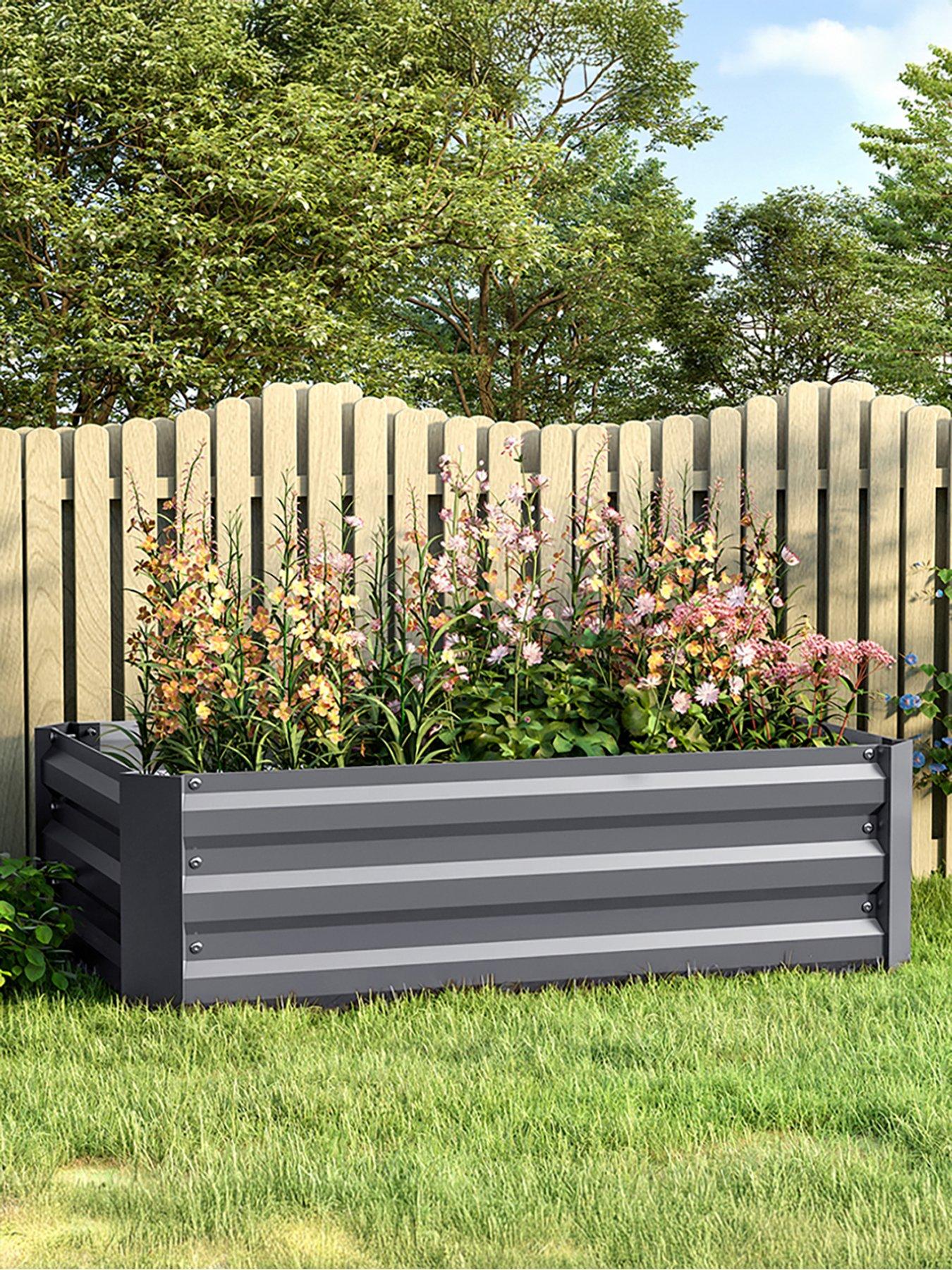 Living and Home Rectangular Raised Garden Bed Grey 100cm W x 60cm D