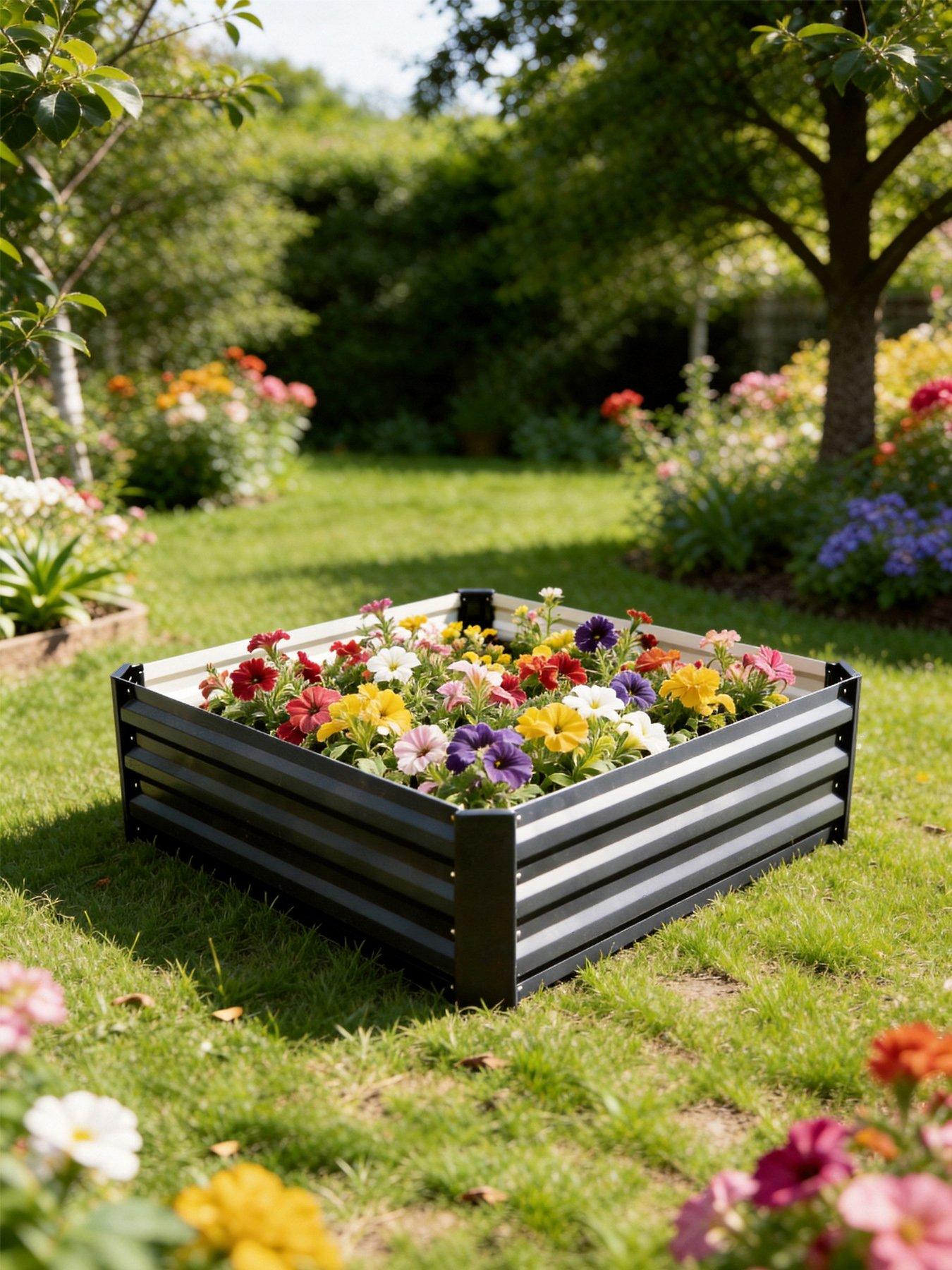 Living and Home Square Raised Garden Bed Grey 100cm W x 100cm D