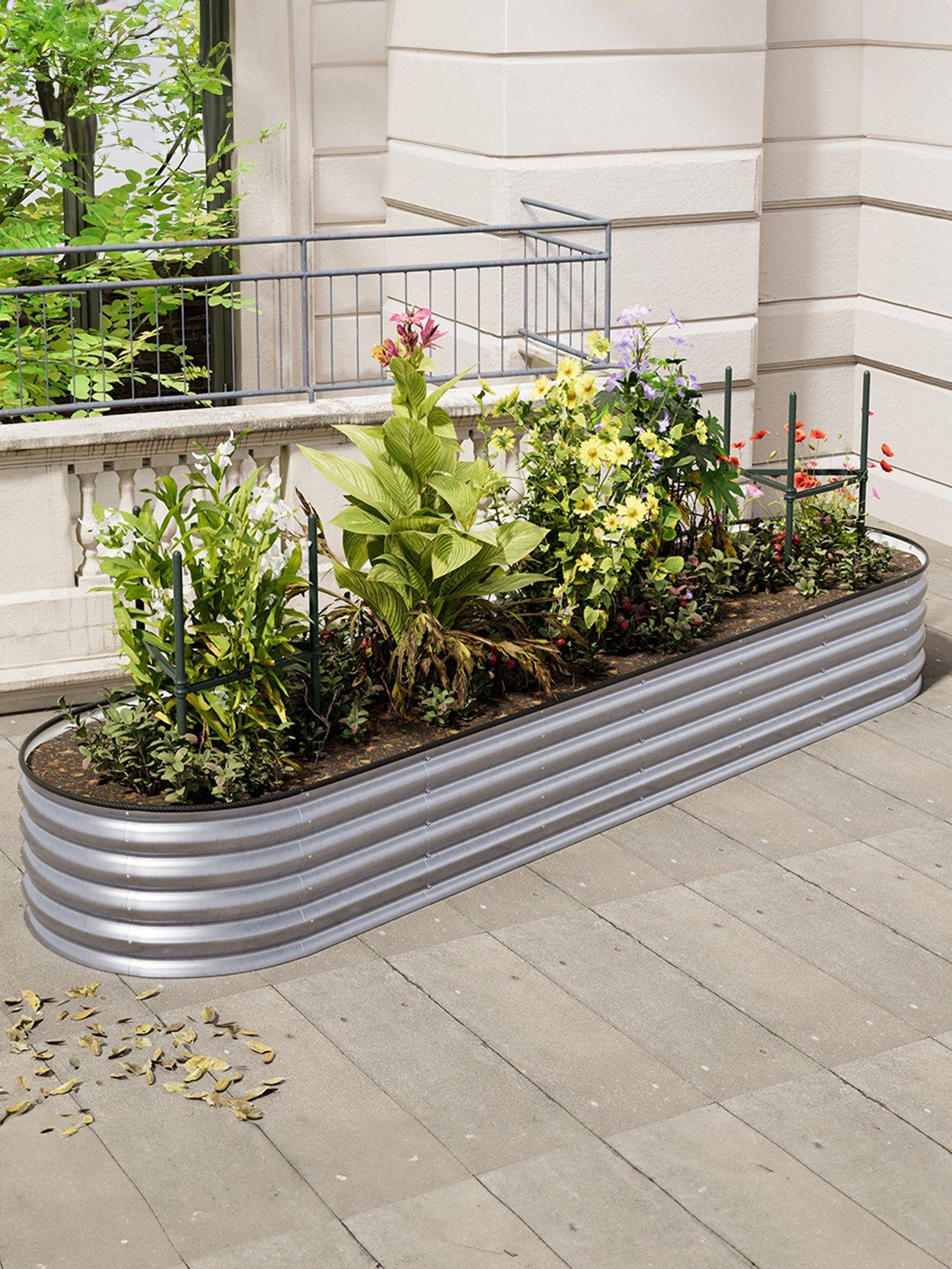Living and Home Oval Raised Garden Bed Silver D 80 x L 320 cm