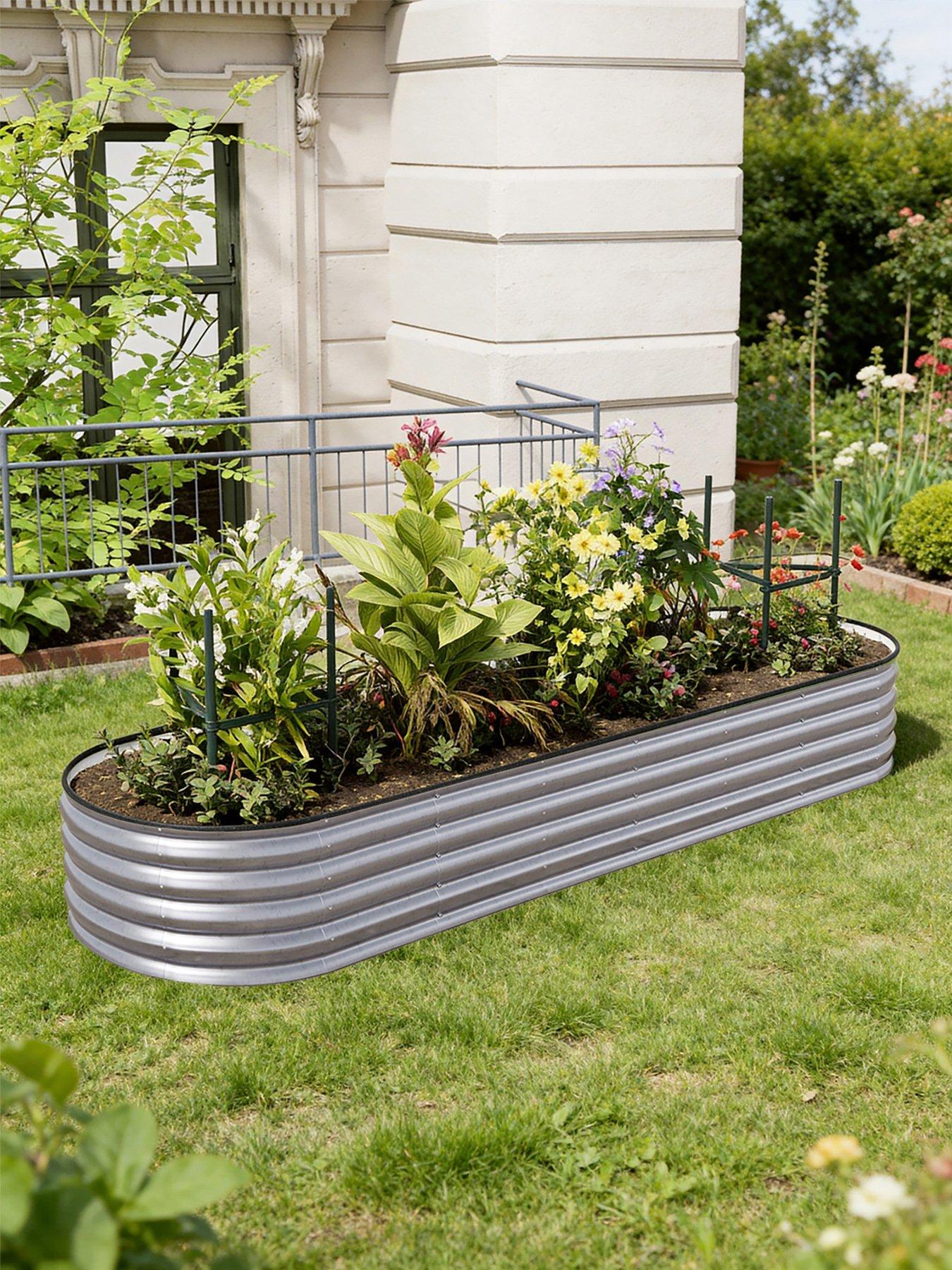 Living and Home Oval Raised Garden Bed Silver D 80 x L 320 cm